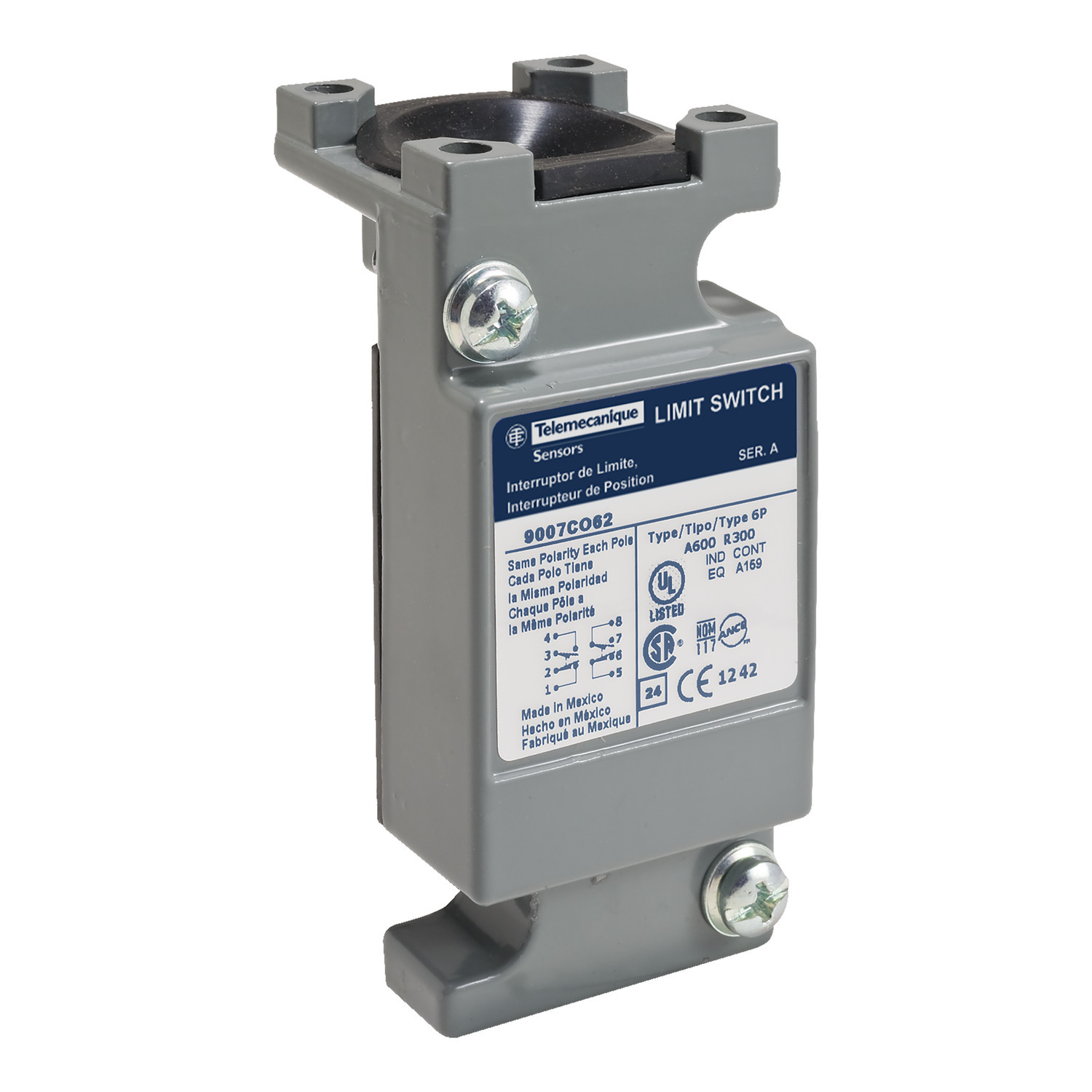 9007CO62 OsiSwitch Type C Heavy Duty Standard Limit Switch Body, 2NO-2NC DPDT Contact, For Use With 9007C Series Limit Switch, 10 A at 600 V AC, 2.5 A at 600 V DC Contact, NEMA 1/2/4/6/6P/12/13 Enclosure