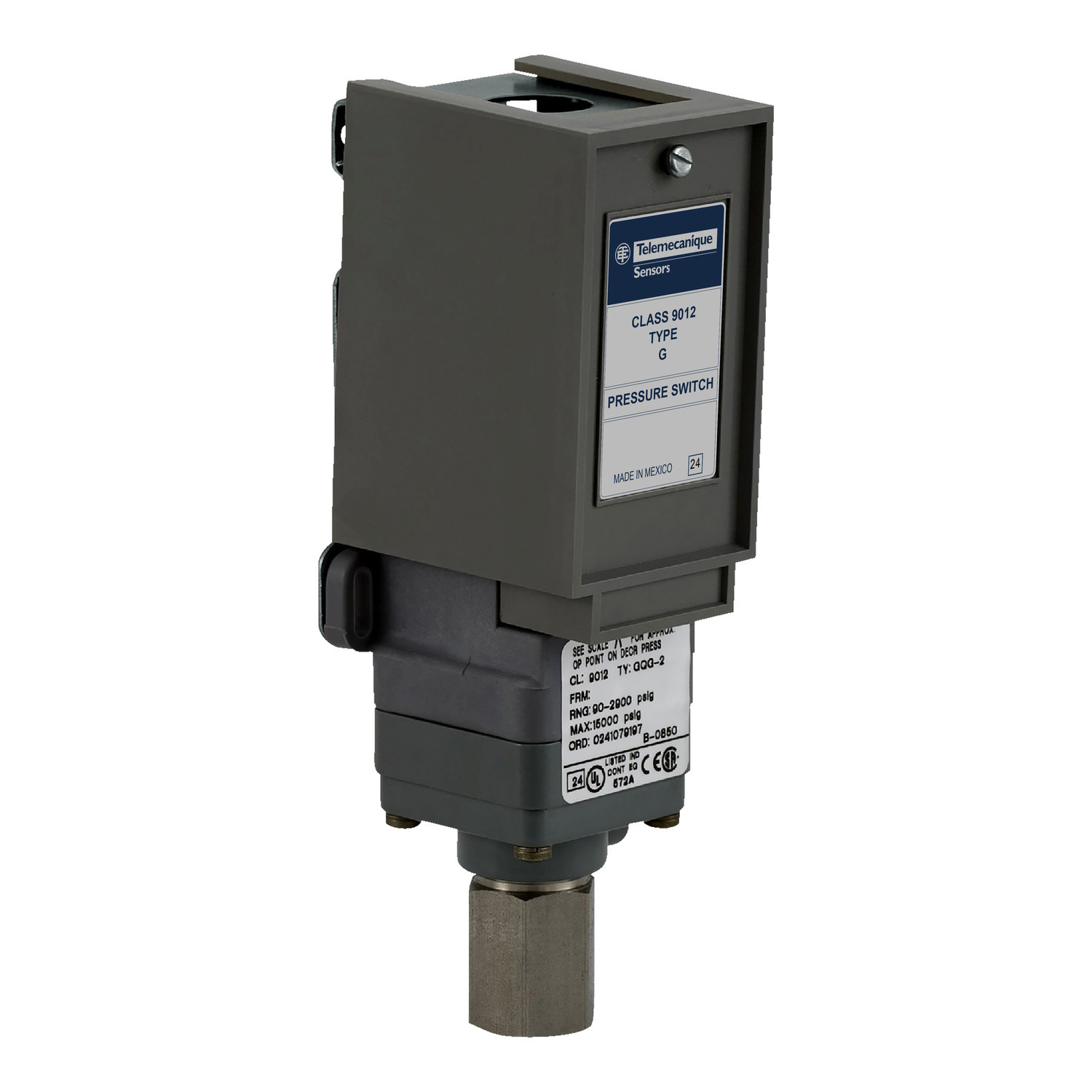 9012GNG5 1-Stage Electromechanical Low Pressure Switch, 3 to 150 psi Pressure, 4.2 to 22 psi Differential, 1NO-1NC Contact, NPT Conduit/Screw Clamp Connection