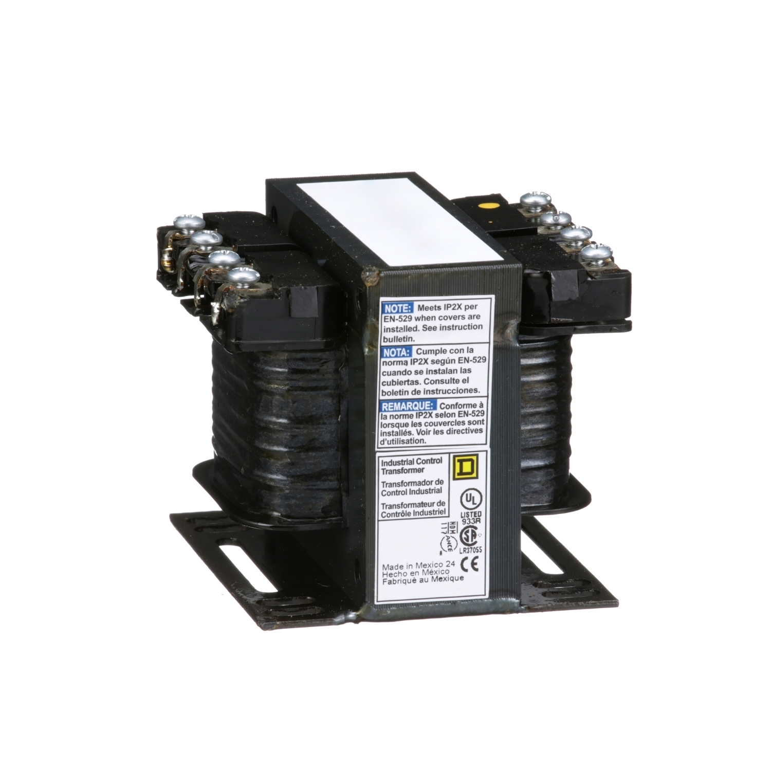 9070T100D36 Type T Control Transformer, 600 V AC Primary, 12/24 VAC Secondary, 100 VA Power Rating, 50/60 Hz, 1 Phase