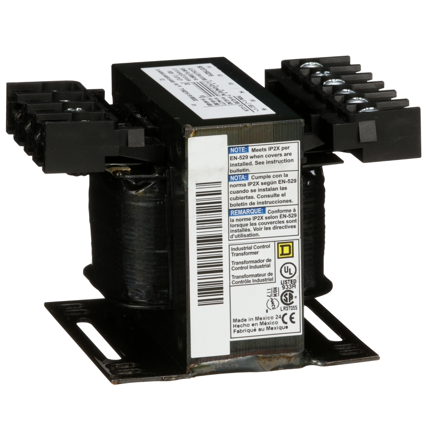 9070T150D19 Type T Industrial Control Transformer, 208/240/277/380/480 V AC Primary, 24 VAC Secondary, 150 VA Power Rating, 50/60 Hz, 1 Phase