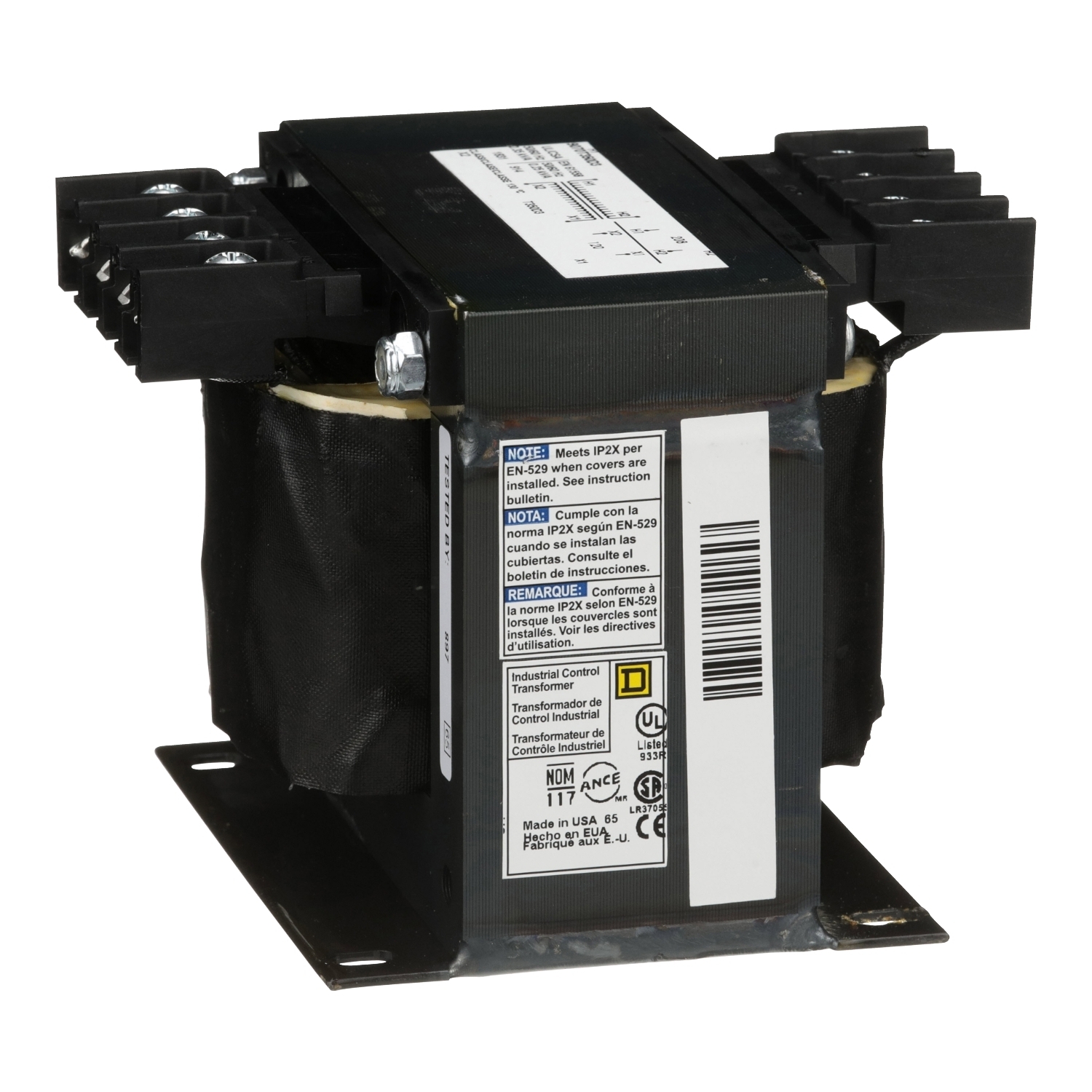 9070T350D3 Type T Control Transformer, 208 V AC Primary, 120 VAC Secondary, 350 VA Power Rating, 50/60 Hz, 1 Phase