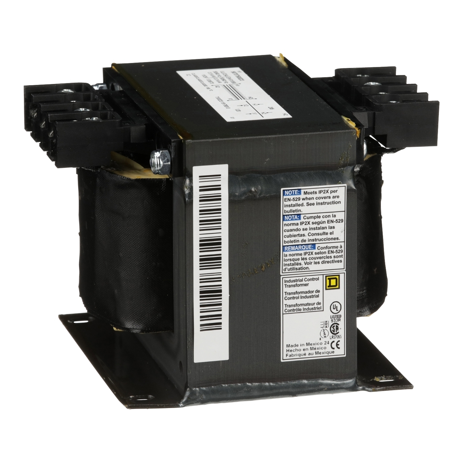 9070T500D3 Type T Industrial Open Style Control Transformer, 208 V AC Primary, 120 VAC Secondary, 500 VA Power Rating, 50/60 Hz, 1 Phase