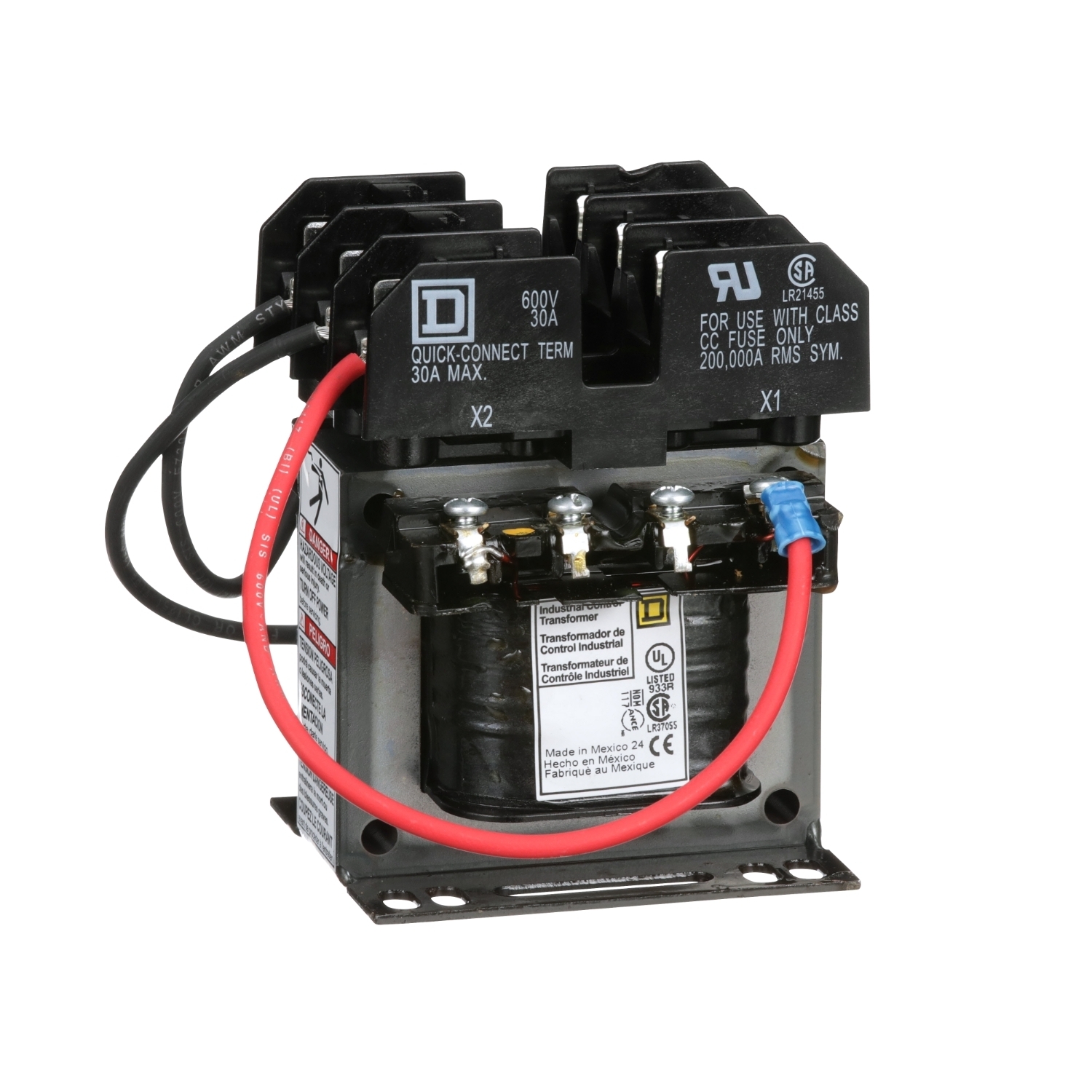 9070TF50D20 Type TF Industrial Control Transformer, 208/230/460 V Primary, 115 V Secondary, 50 VA Power Rating, 50/60 Hz, 1 Phase