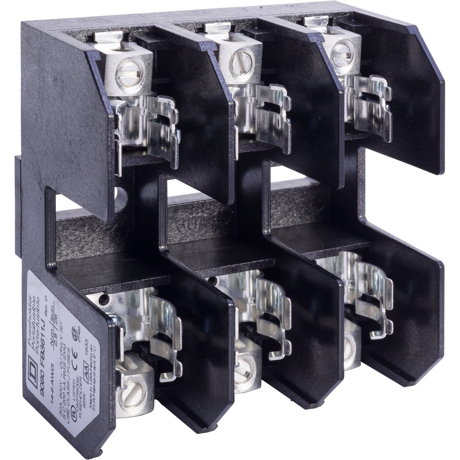 9080FB3611J Type FB Fuse Holder, 600 V AC/DC, 30 A, Class: J, 14 to 2 AWG Wire, 3 Poles