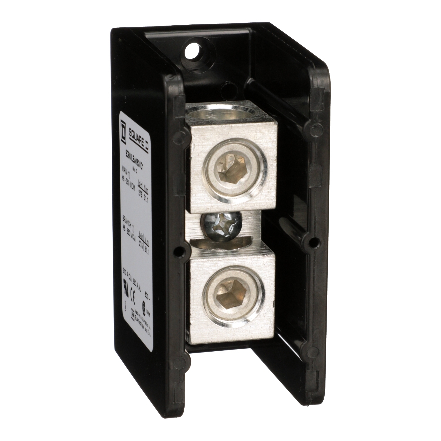 9080LBA163101 TeSys Linergy General Purpose Linergy Standard Power Distribution Block, 600 V AC/DC, 250/310 A, 1 Poles, 6 AWG to 350 kcmil Al/Cu Wire, Phenolic