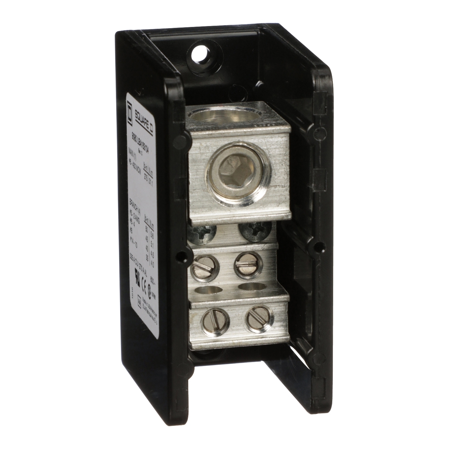 9080LBA163104 Linergy 1-Pole Standard Power Distribution Block, 600 V AC, 270/335 A, 1 Poles, 6 AWG to 400 kcmil/14 to 2 AWG Wire, Phenolic
