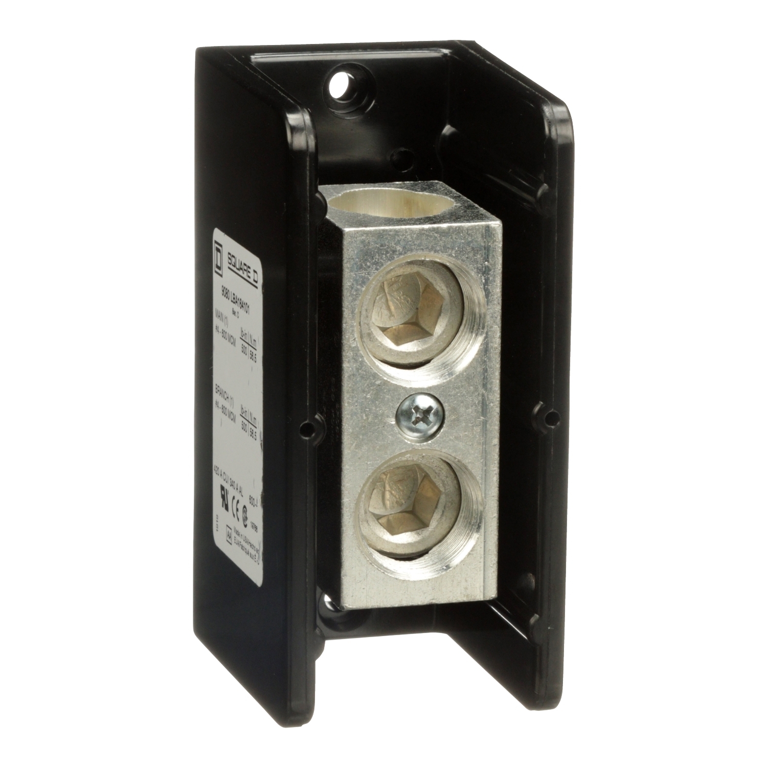 9080LBA164101 TeSys Linergy General Purpose Linergy Standard Power Distribution Block, 600 V AC/DC, 340/420 A, 1 Poles, 4 AWG to 600 kcmil Al/Cu Wire, Phenolic