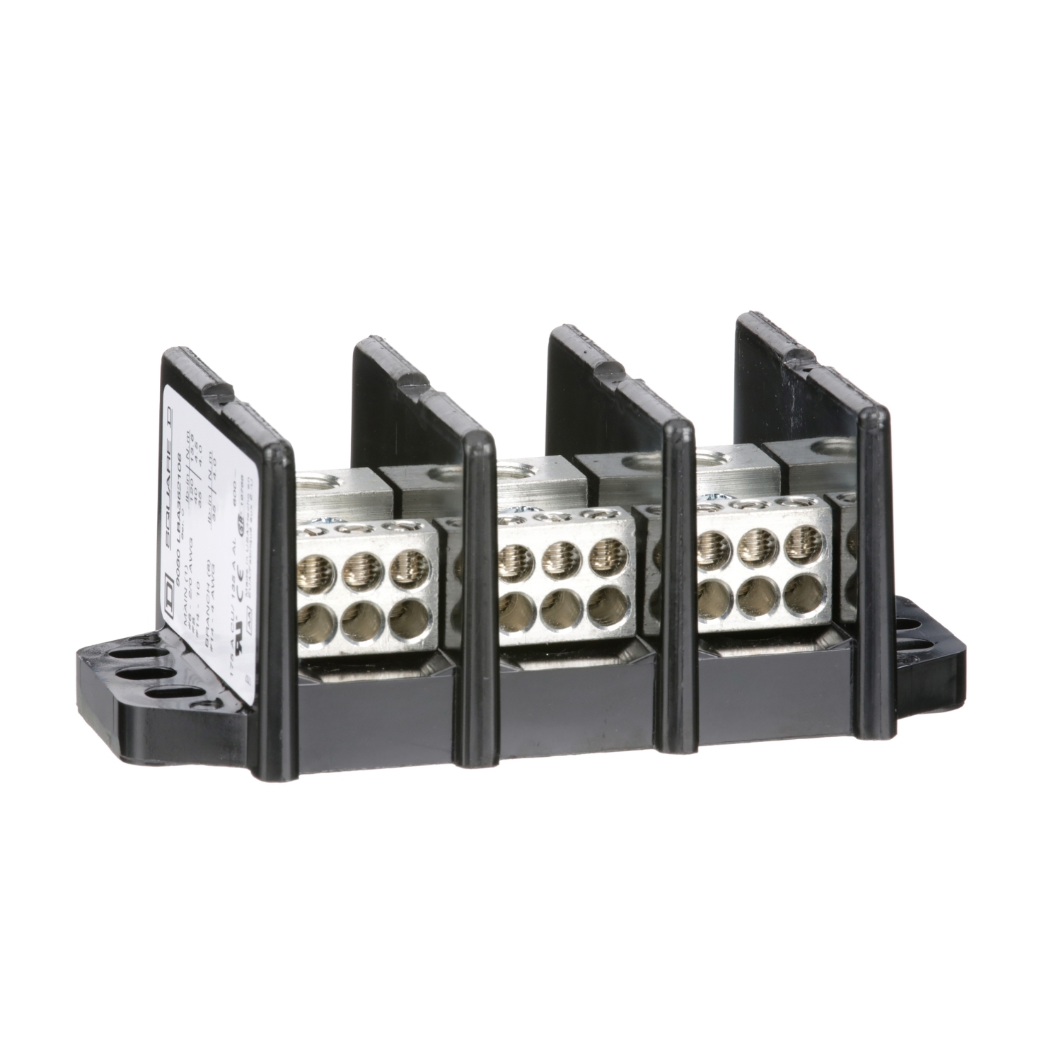 9080LBA362106 TeSys Standard Multi-Pole Multi-Pole Power Distribution Block, 600 V AC/DC, 135/175 A, 3 Poles, (1) 14 to 2/0 AWG/(6) 14 to 4 AWG Wire, Phenolic