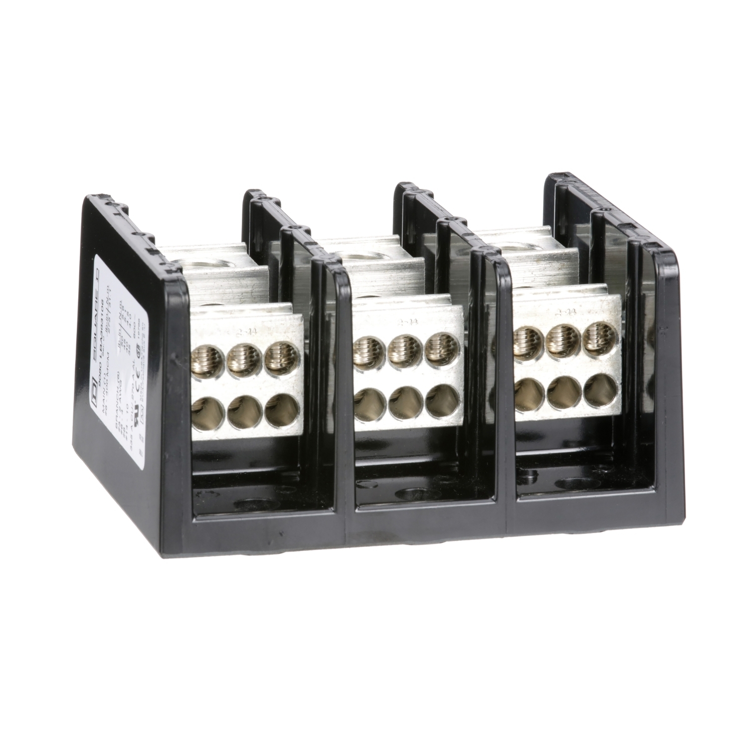9080LBA363106 TeSys Standard Multi-Pole Power Distribution Block, 600 V AC/DC, 270/335 A, 3 Poles, 6 AWG to 400 kcmil/14 to 2 AWG Wire, Phenolic