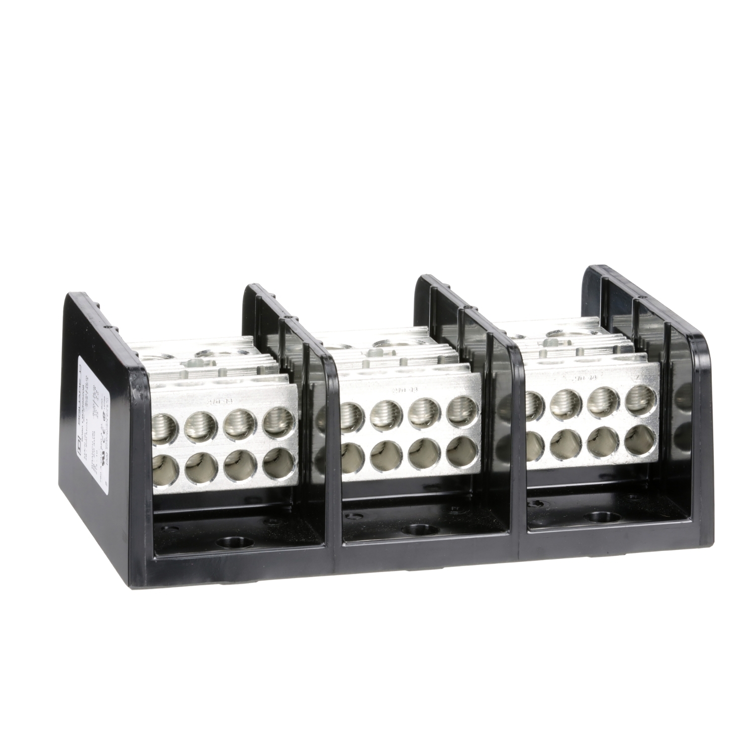 9080LBA365208 TeSys Standard Multi-Pole Power Distribution Block, 600 V AC/DC, 620/760 A, 3 Poles, (2) 4 AWG to 500 kcmil/(8) 14 to 2/0 AWG Wire, Phenolic