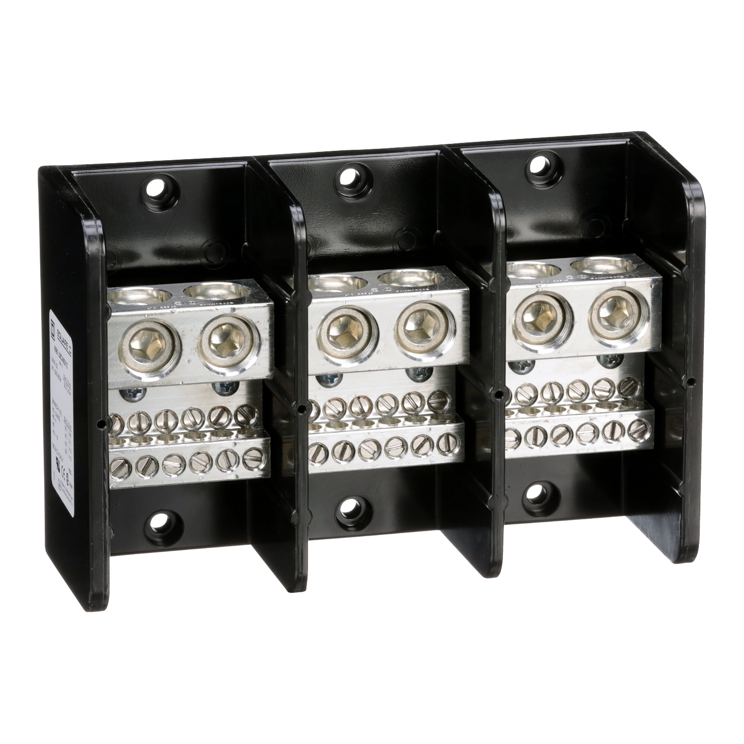 9080LBC365212 Linergy Multi-Pole Power Distribution Block, 600 V AC/DC, 760 A, 3 Poles, 4 AWG to 500 kcmil Cu, 14 to 2 AWG Cu Wire, Phenolic