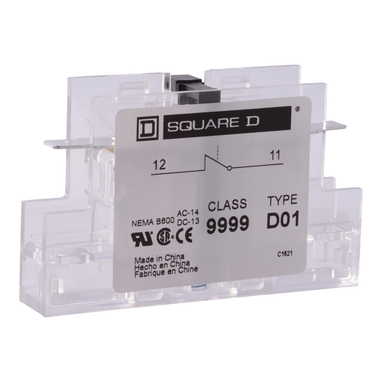 9999D01 C Series Definite Purpose Auxiliary Contact Block, 600 V AC, 5 A, 1 Contacts