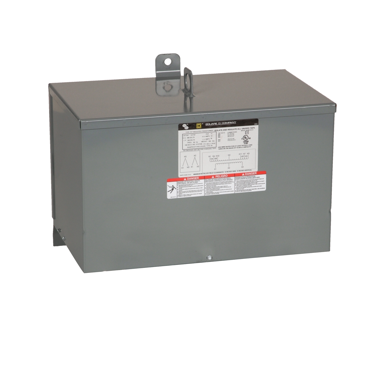 9T75F Dry Sealed Encapsulated General Purpose Transformer, 480 Delta V AC Primary, 480 Delta V AC Secondary, 9 kVA Power Rating, 60 Hz, 3 Phase
