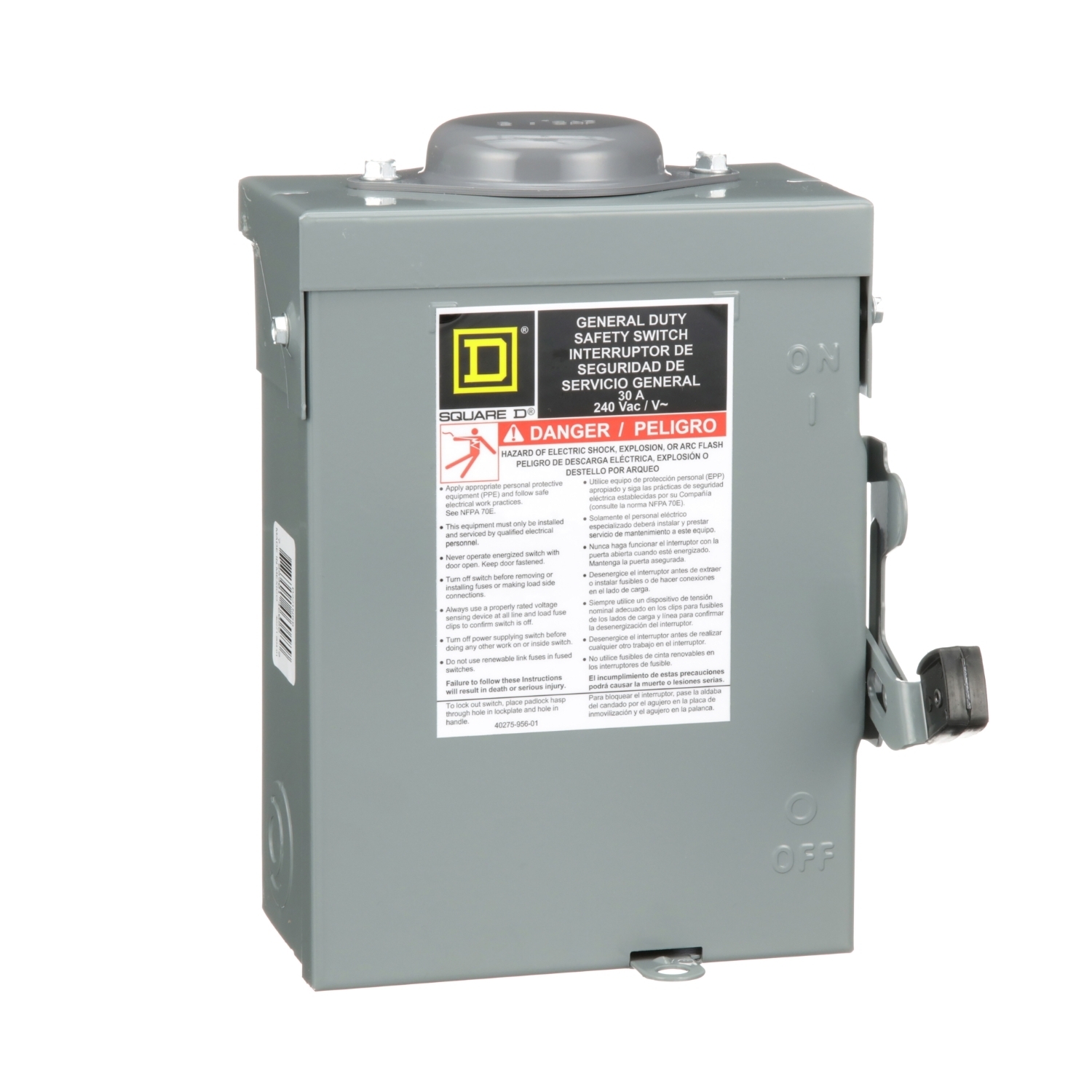 D221NRB E3 Series Fusible General Duty Iceproof Rainproof Safety Switch, 240 V AC, 30 A, 3 hp, 3PST Contact, 2 Poles