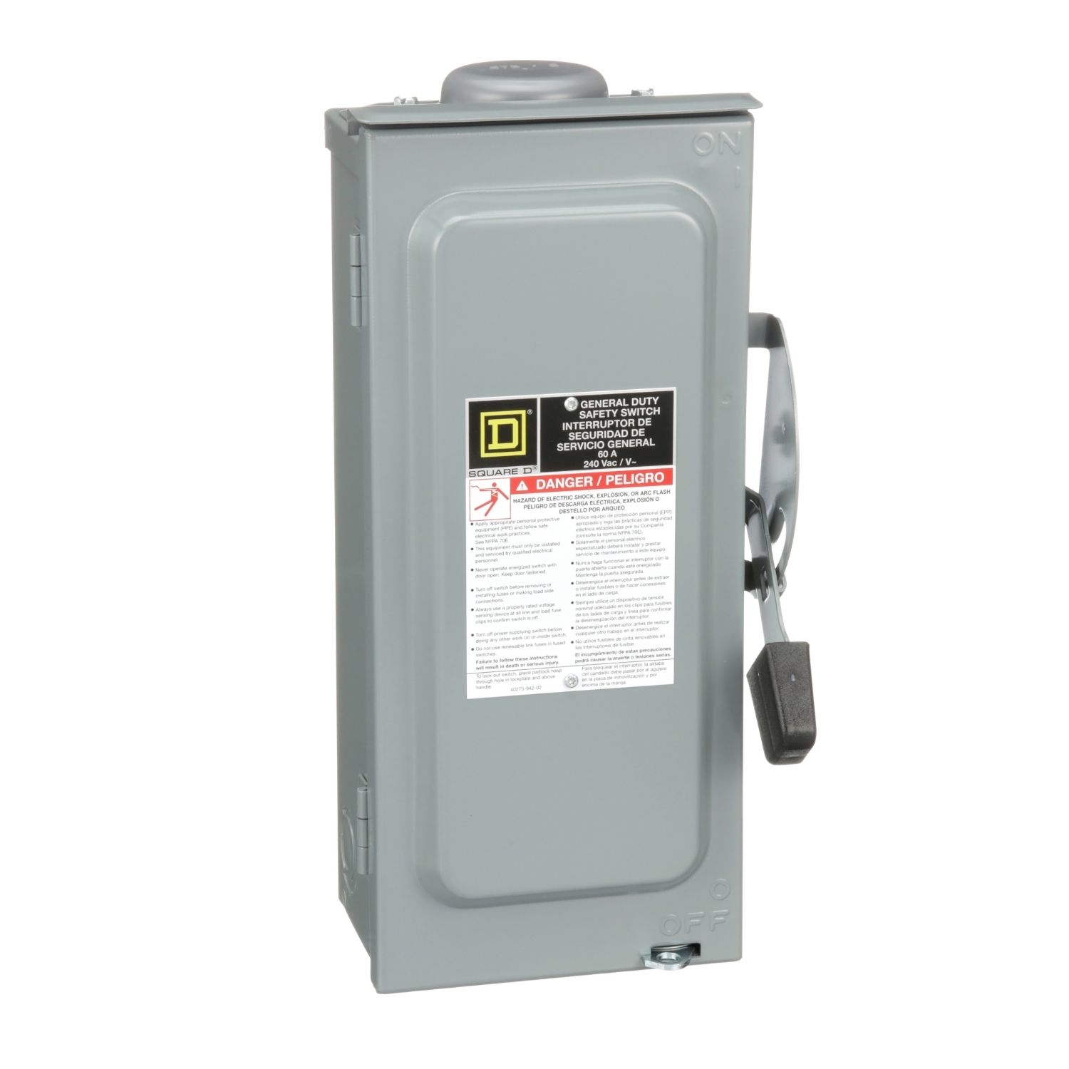 D222NRB F1 Series Fusible General Duty Iceproof Rainproof Safety Switch, 240 V AC, 60 A, 10 hp, 3PST Contact, 2 Poles