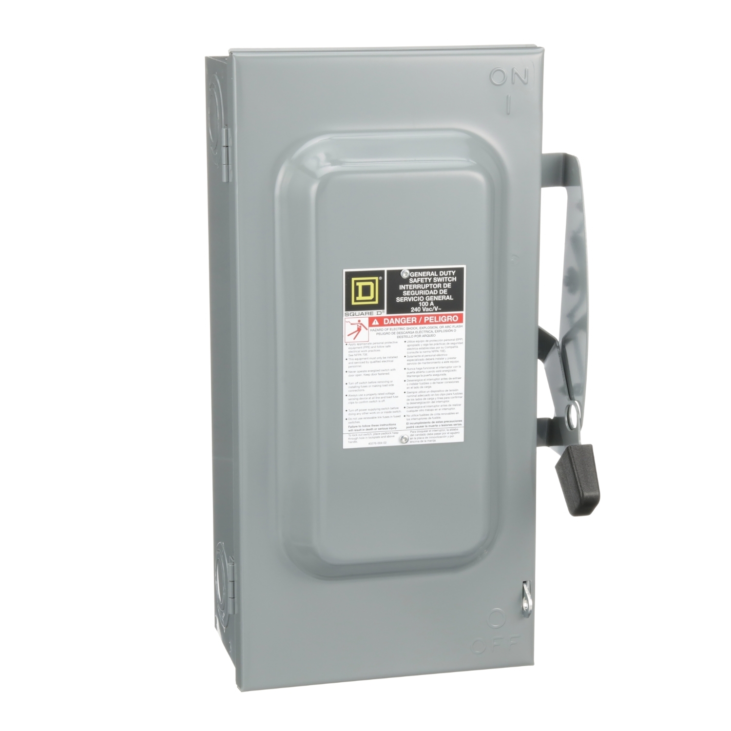D223N F3 Series Enclosed Fusible General Duty Safety Switch, 240 V AC, 100 A, 15 to 30 hp, DPST Contact, 2 Poles