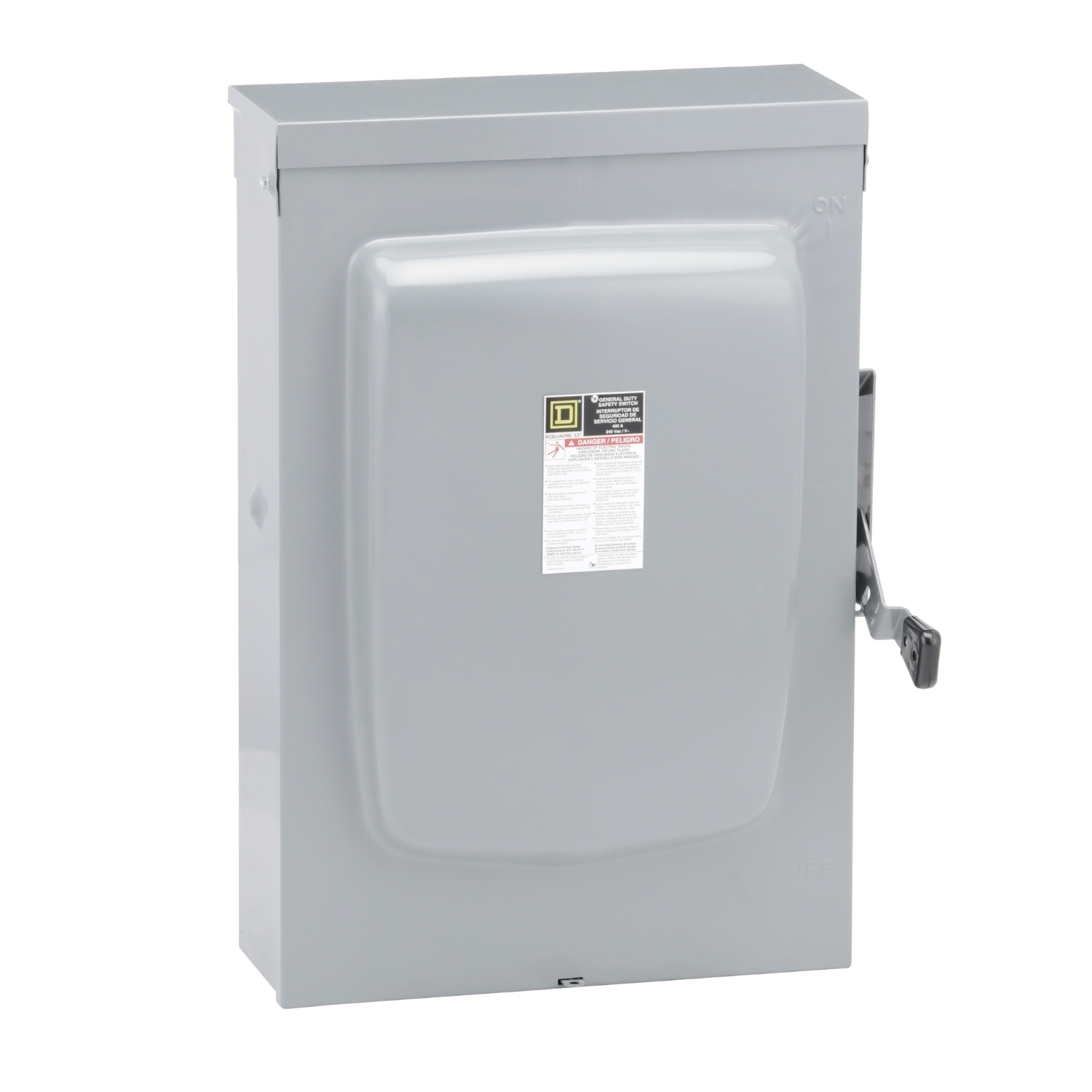 D225NR E1 Series Fusible General Duty Iceproof Rainproof Sleetproof Safety Switch With Factory Installed Neutral, 240 V AC, 400 A, DPST Contact, 2 Poles