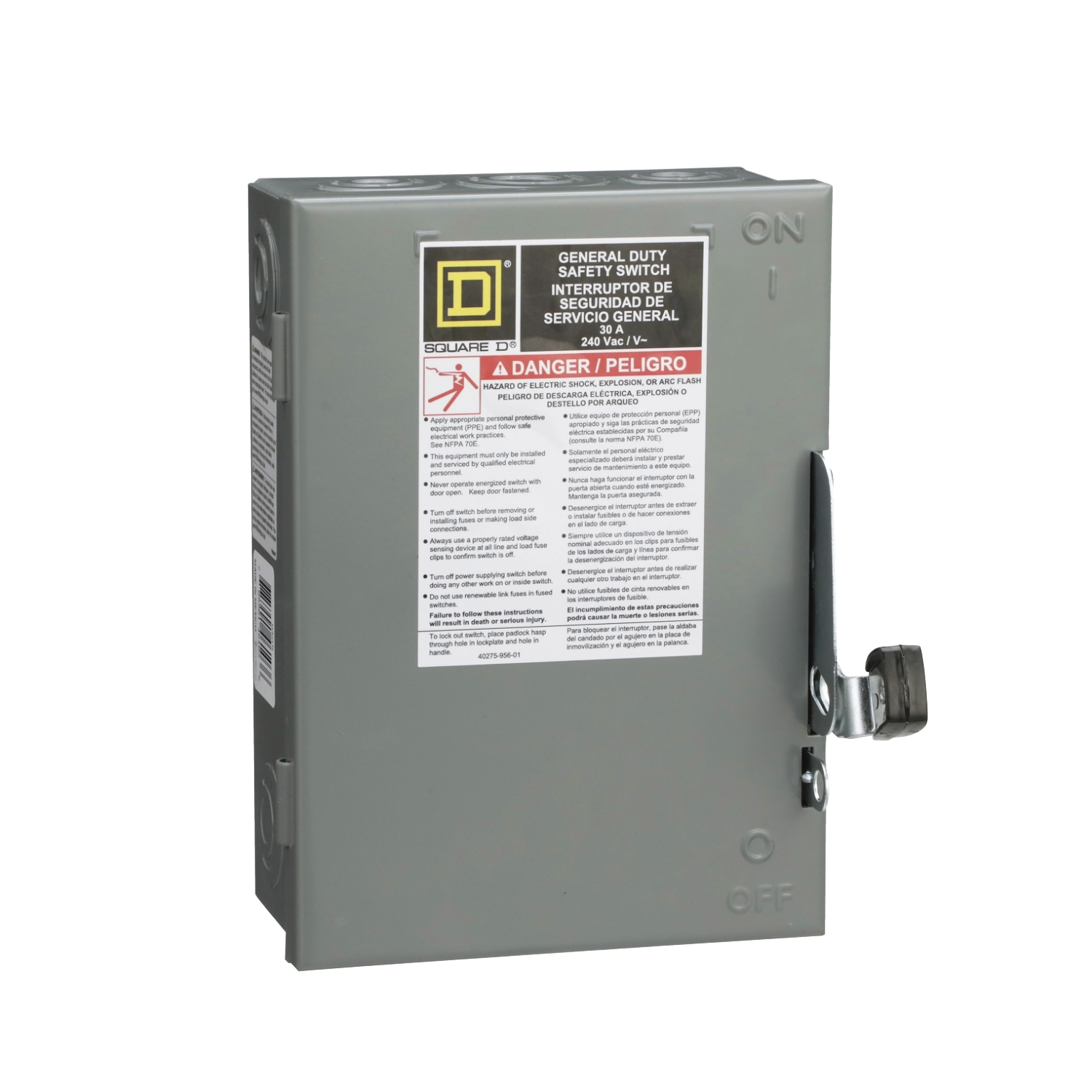 D321N E3 Series Fusible General Duty Safety Switch, 240 V AC, 30 A, 7-1/2 hp, 3PST Contact, 3 Poles