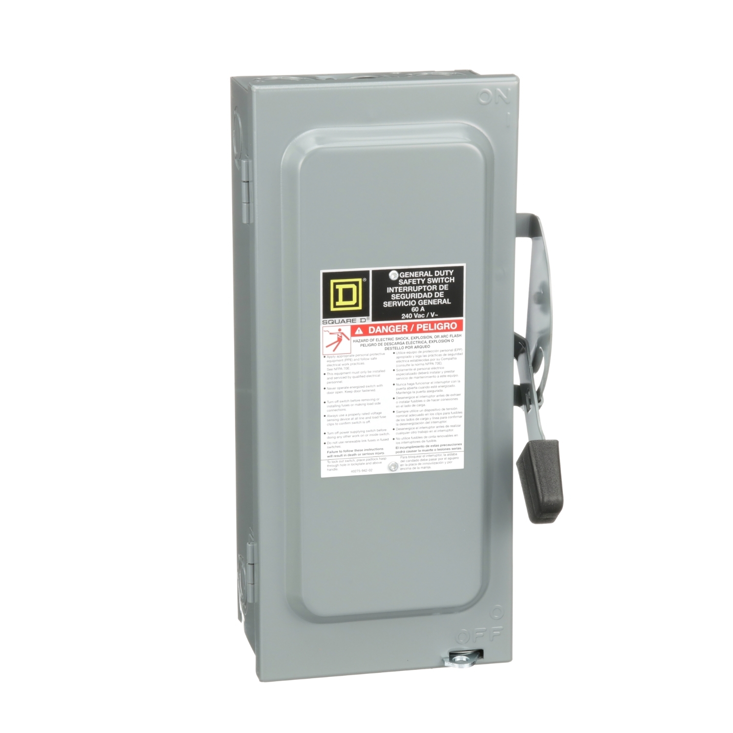 D322N F1 Series Fusible General Duty Safety Switch, 240 V AC, 60 A, 15 hp, 3PST Contact, 3 Poles