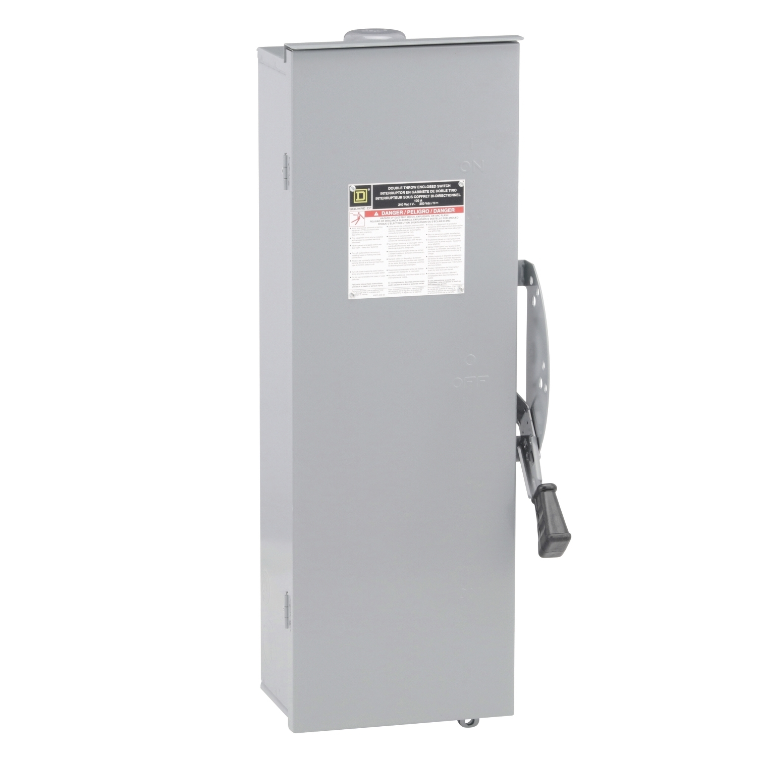 DT223RB F5 Fusible General Purpose Double Throw Safety Switch, 240 V AC/250 V DC, 100 A, 15 hp at 240 VAC 1-Phase, 30 hp at 240 VAC 3-Phase, 20 hp at 250 VDC, 2 Form C DPDT Contact, 2 Poles