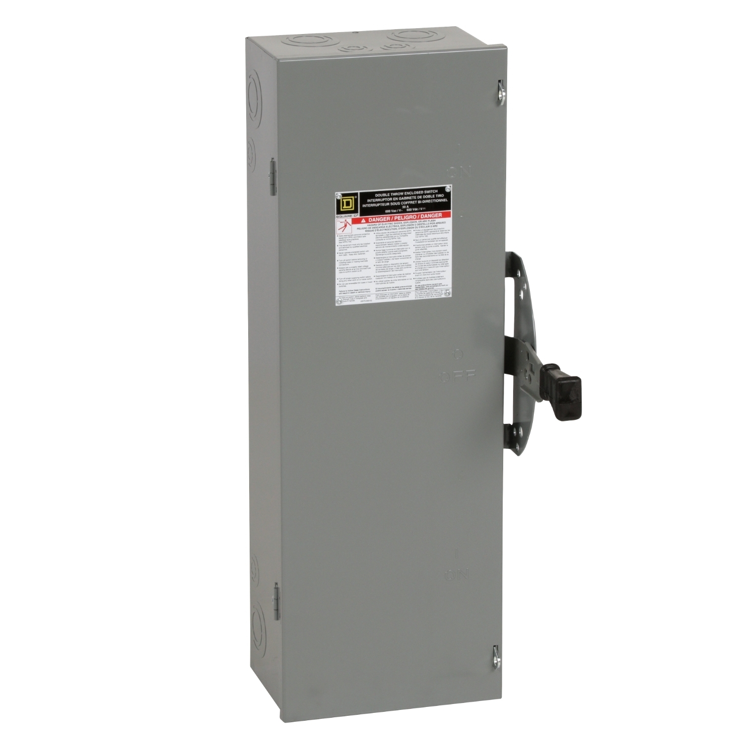 DTU321 DT Series Double Throw General Purpose Non-Fusible Safety Switch, 240 V AC/250 V DC, 30 A, 3 hp, 5 hp, 10 hp, 3 Form C 3PDT Contact, 3 Poles