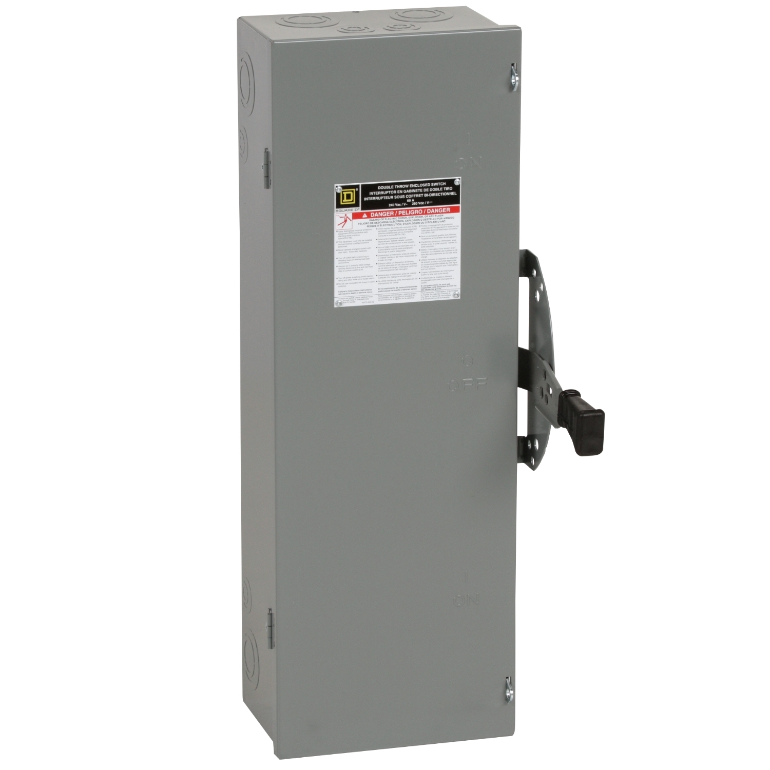 DTU322 DT Series Double Throw General Purpose Non-Fusible Safety Switch, 240 V AC/250 V DC, 60 A, 15 hp, 10 hp, 3 Form C 3PDT Contact, 3 Poles