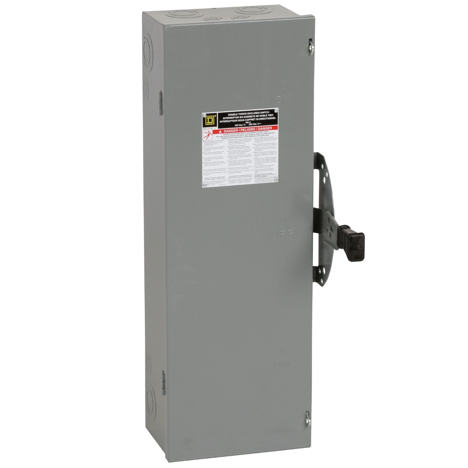 DTU323 DT Series Double Throw General Purpose Non-Fusible Safety Switch, 240 V AC/250 V DC, 100 A, 15 hp, 20 hp, 30 hp, 3 Form C 3PDT Contact, 3 Poles