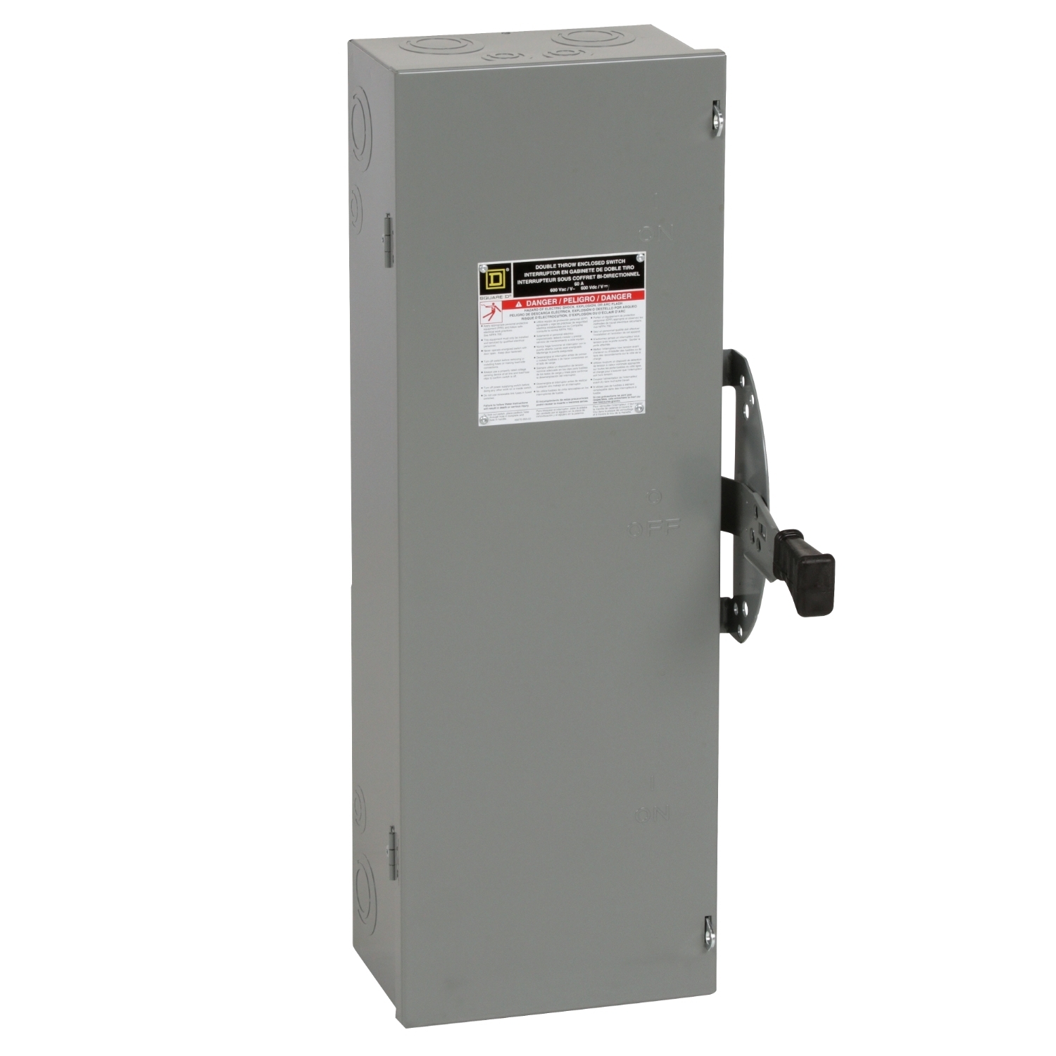 DTU362 DT Series Double Throw General Purpose Non-Fusible Safety Switch, 600 V AC/DC, 60 A, 30 hp, 60 hp, 3 Form C 3PDT Contact, 3 Poles