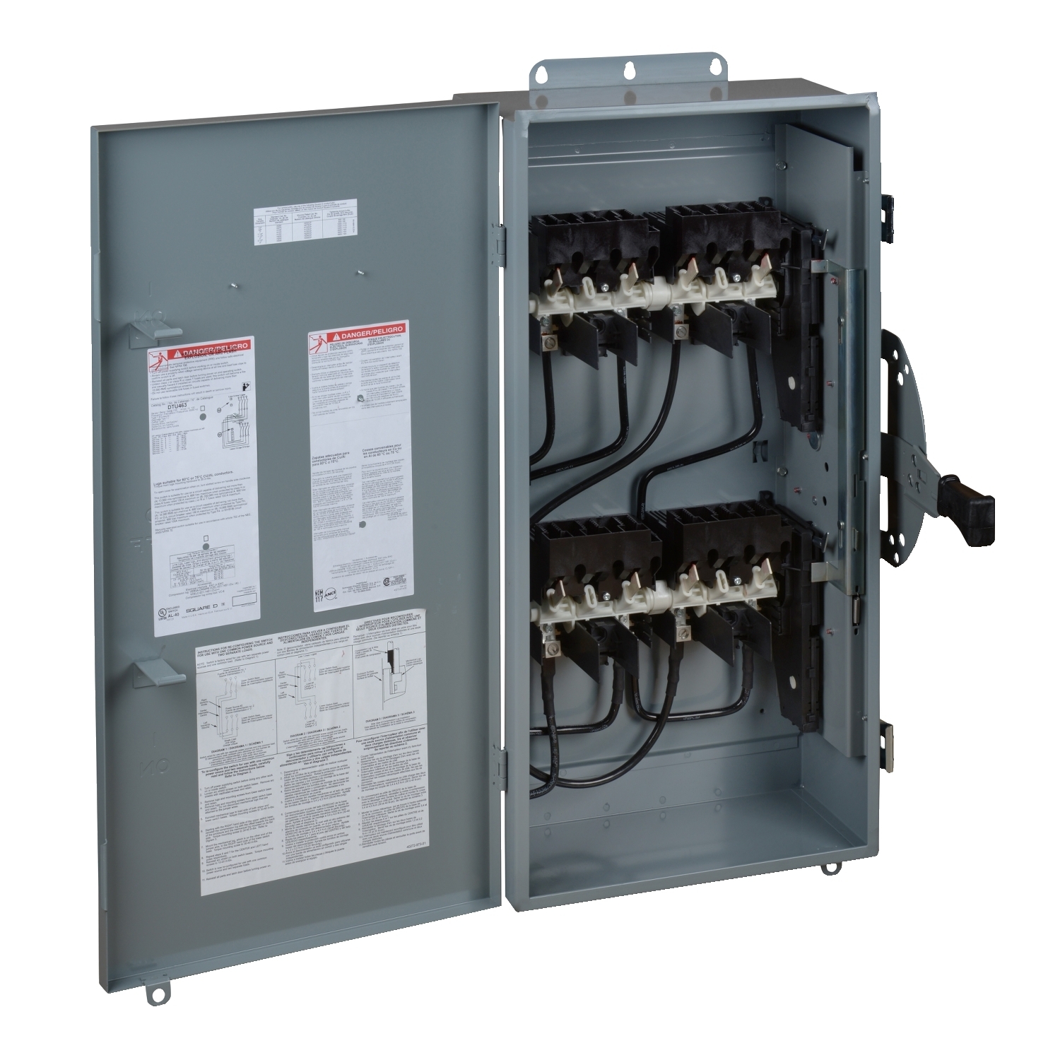 DTU463 F5 General Purpose Non-Fusible Double Throw Safety Switch, 600 V AC/DC, 100 A, 3 hp at 240 VAC, 7.5 hp at 240 VAC, 5 hp at 250 VDC, 4 Form C 4PDT Contact, 4 Poles