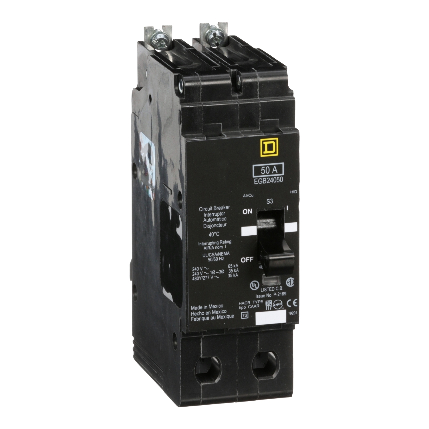 EGB24050 Standard Miniature Circuit Breaker, 277/480Y V AC, 50 A, 35 kA Interrupt, 2 Poles, Thermal Magnetic Trip