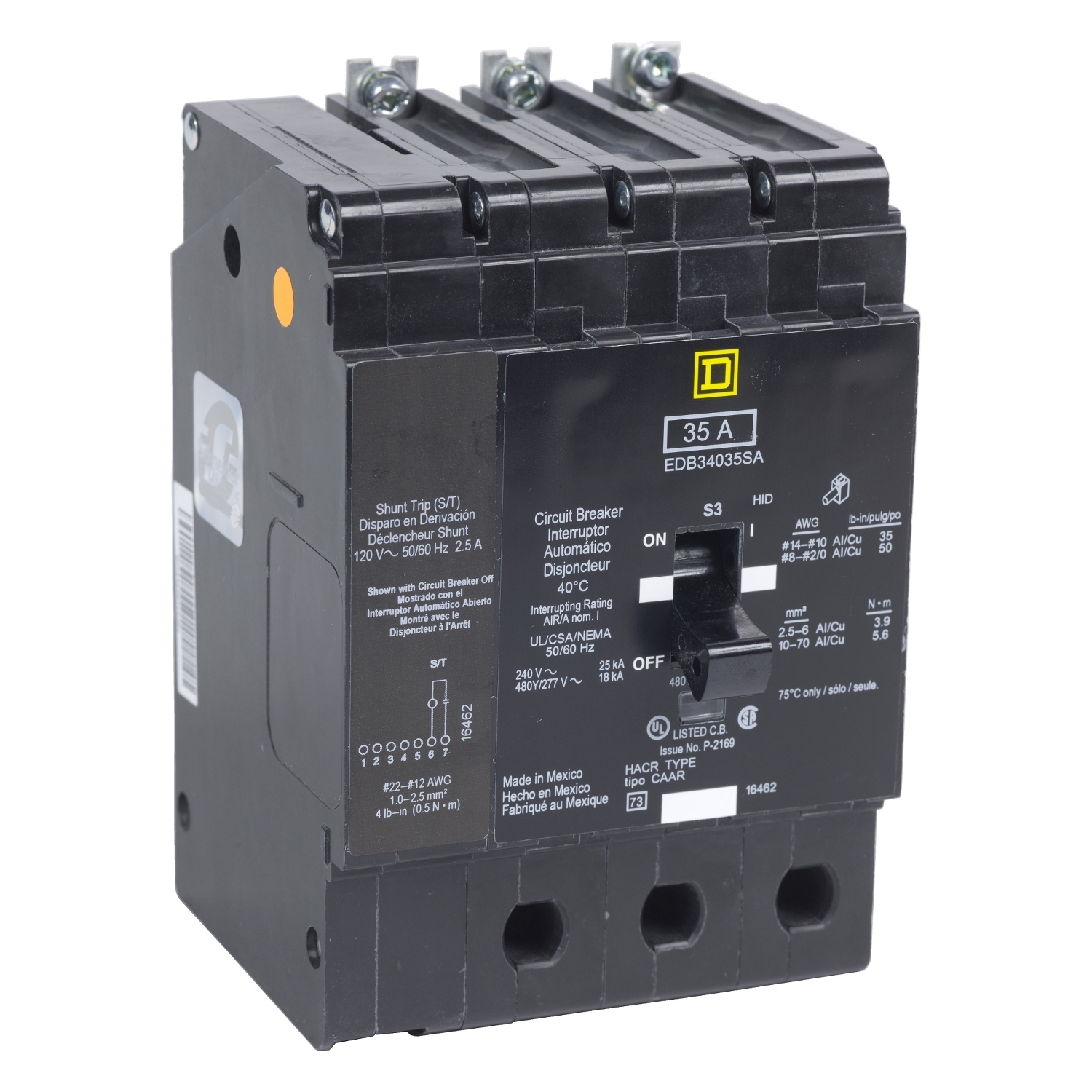 EGB34050SA Type EGB Circuit Breaker, 480Y/277 V AC, 50 A, 65 kA at 240 VAC/35 kA at 480Y/277 VAC Interrupt, 3 Poles, Thermal Magnetic Trip