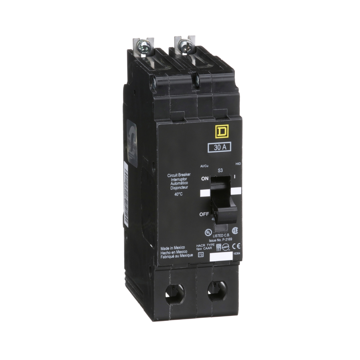 EJB24030 E-FRAME Type EJB Molded Case Miniature Circuit Breaker, 277/480Y V AC, 30 A, 65/100 kA Interrupt, 2 Poles, Thermal Magnetic Trip