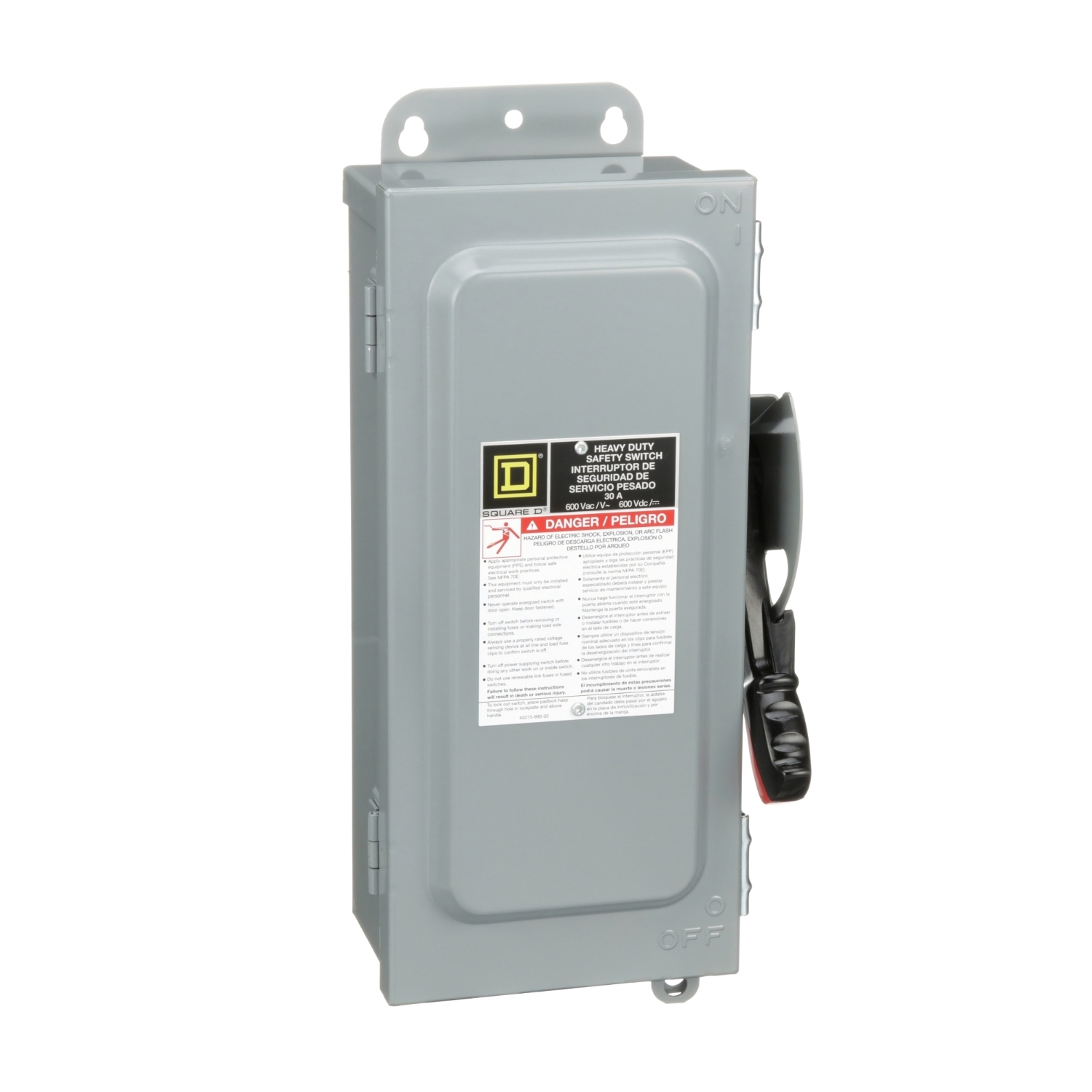 H361AWK Dusttight Heavy Duty Iceproof Fusible Rainproof Safety Switch, 600 VAC/VDC, 30 A, 7-1/2 hp, 15 hp, 3PST Contact, 3 Poles