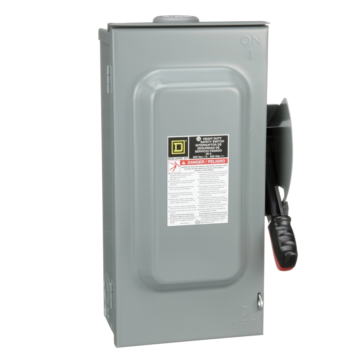 H362NRB Heavy Duty Fusible Iceproof Rainproof Safety Switch, 600 VAC/VDC, 60 A, 15 hp, 30 hp, 3PST Contact, 3 Poles