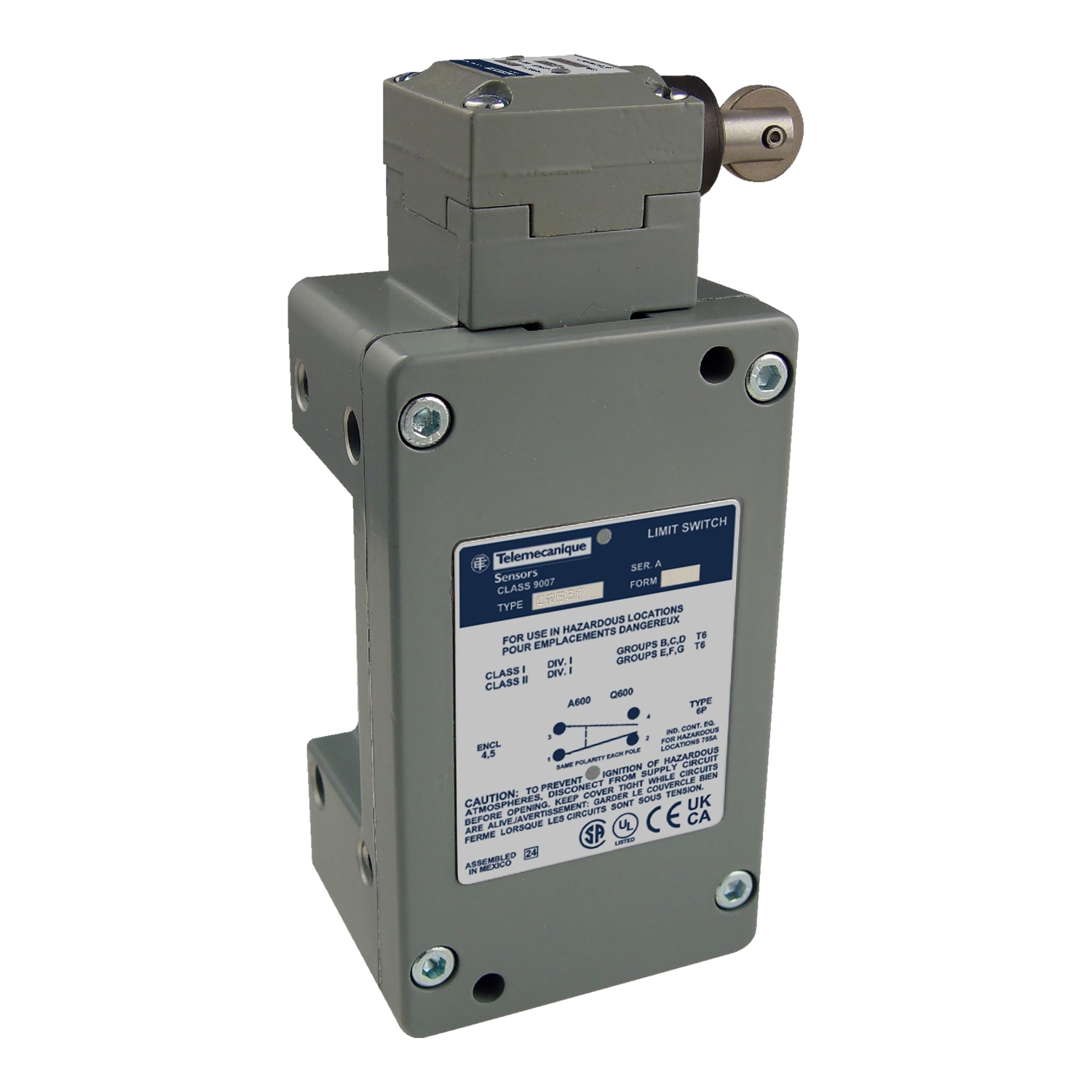 L100WTR2M10 Severe Duty Mill Limit Switch, 600 V, 20 A, 2NO-1NC 2 Form X/1 Form Y 3PDT-DB Contact, 3 Poles