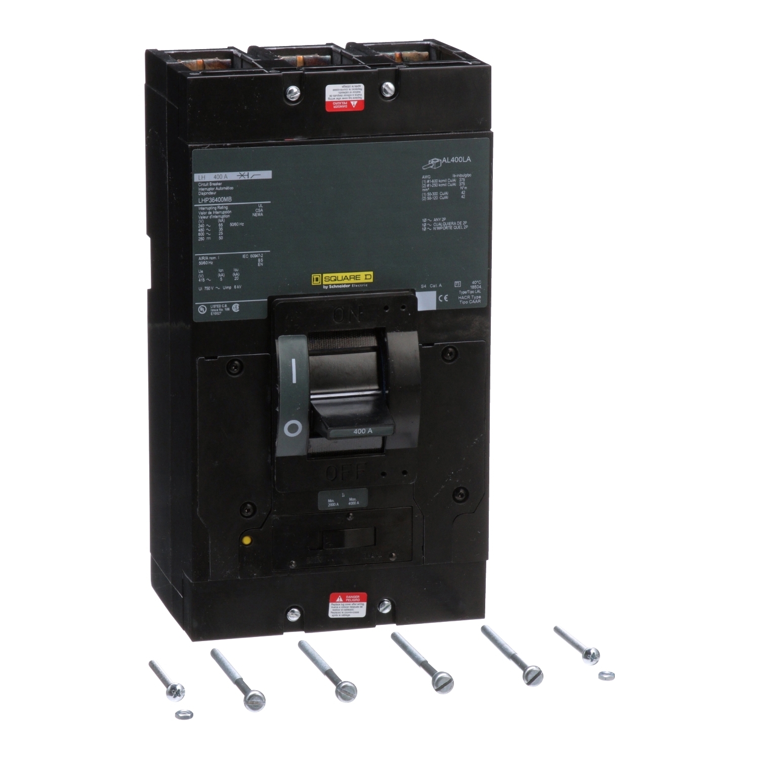 LA26300AC I-Line PowerPact Type LA Molded Case Circuit Breaker, 600 V AC/250 V DC, 300 A, 25/42/30 kA Interrupt, 2 Poles, Thermal Magnetic Trip
