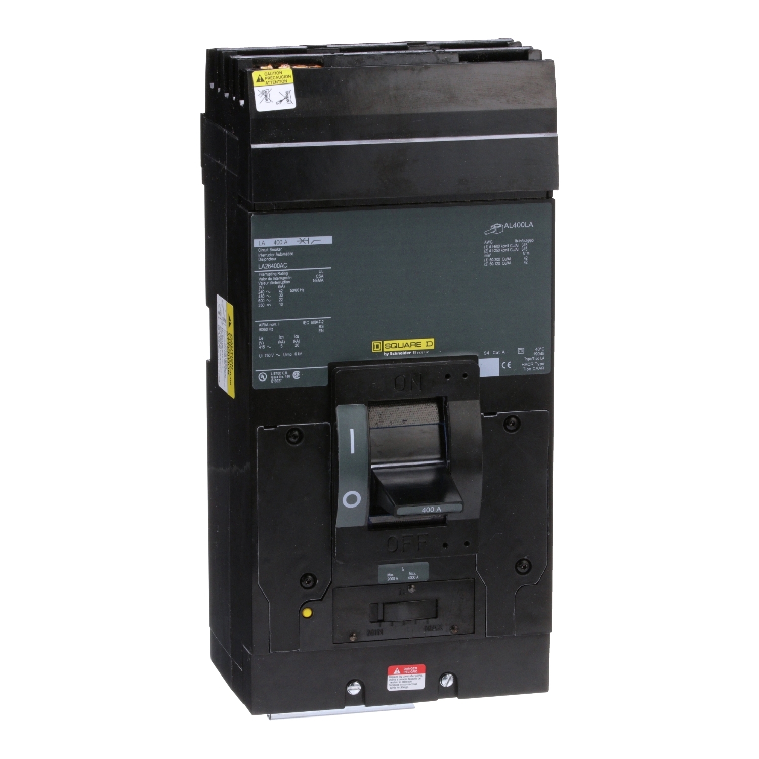 LA26400AC Molded Case Circuit Breaker, 400 Amp, 2 Pole, 600V