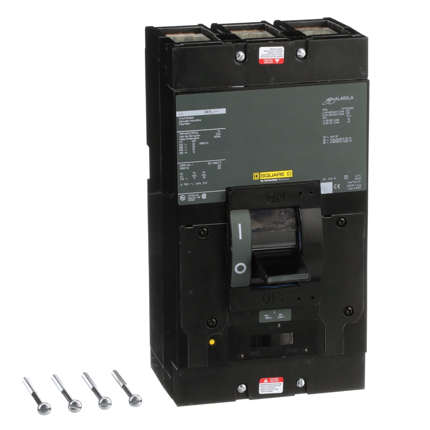 LAL36125 PowerPact Adjustable Standard Interrupt Molded Case Circuit Breaker, 600 V AC/250 V DC, 125 A, 250 VDC/600 VAC/42 kA at 240 VAC/30 kA at 480 VAC/22 kA at 600 VAC/10 kA at 125 VDC/10 kA at 250 VDC Interrupt, 3 Poles, Thermal Magnetic Trip