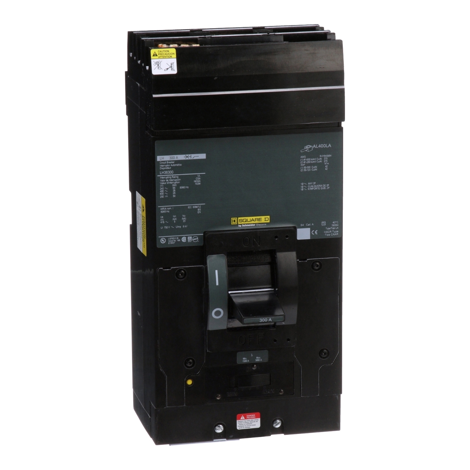 LH36300 I-Line Molded Case Circuit Breaker, 600 V AC/250 V DC, 300 A, 25/35/50/65 kA Interrupt, 3 Poles, Thermal Magnetic Trip