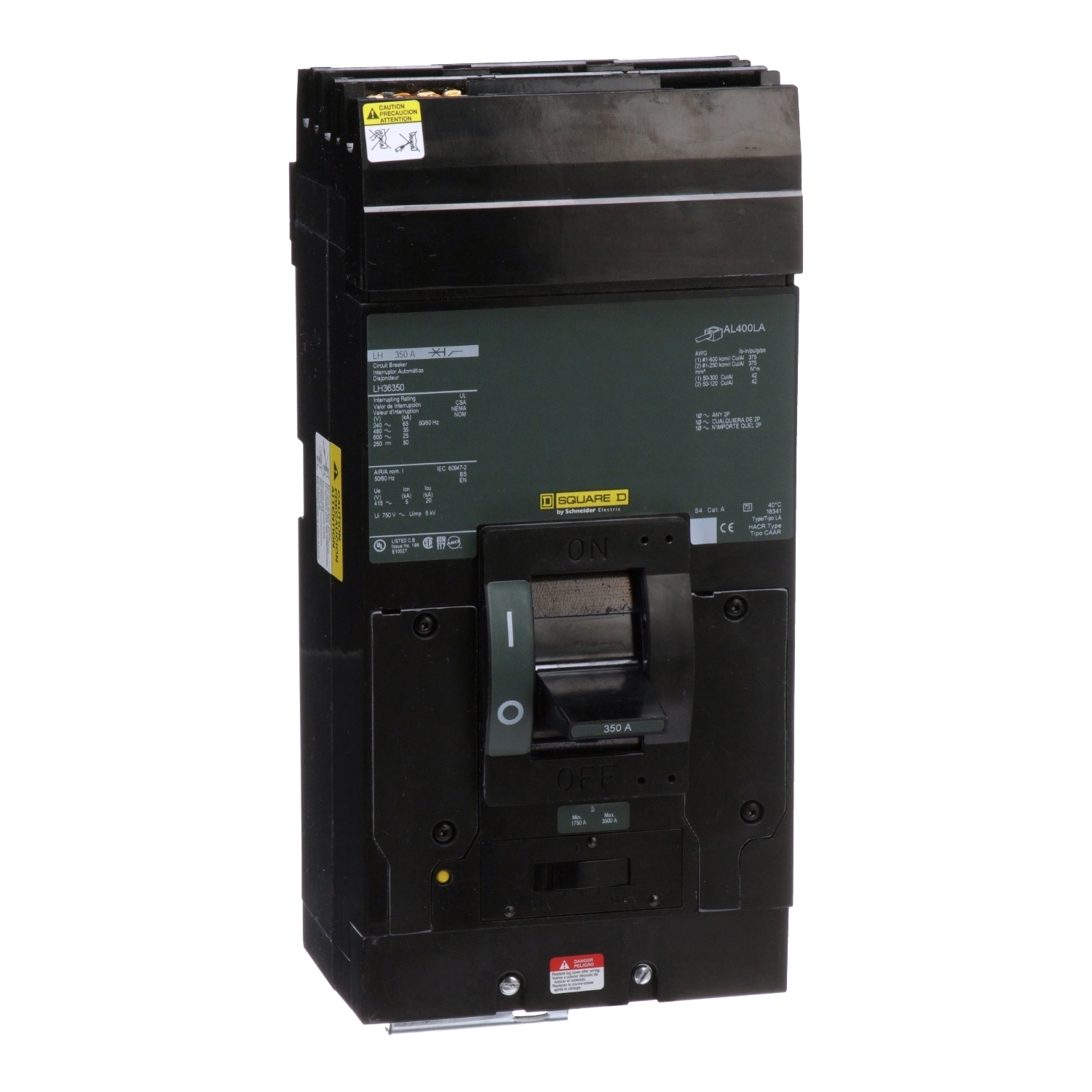 LH36350 I-Line Molded Case Circuit Breaker, 600 V AC/250 to 500 V DC, 350 A, 25/35/50/65 kA Interrupt, 3 Poles, Thermal Magnetic Trip