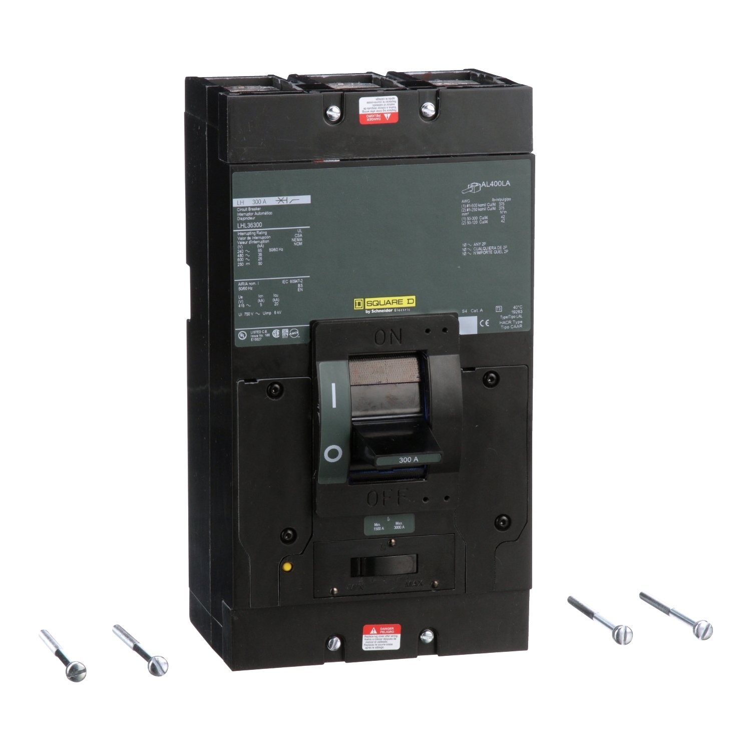 LHL36300 Molded Case Circuit Breaker, 600 V AC/250 V DC, 300 A, 25/35/50/65 kA Interrupt, 3 Poles, Thermal Magnetic Trip