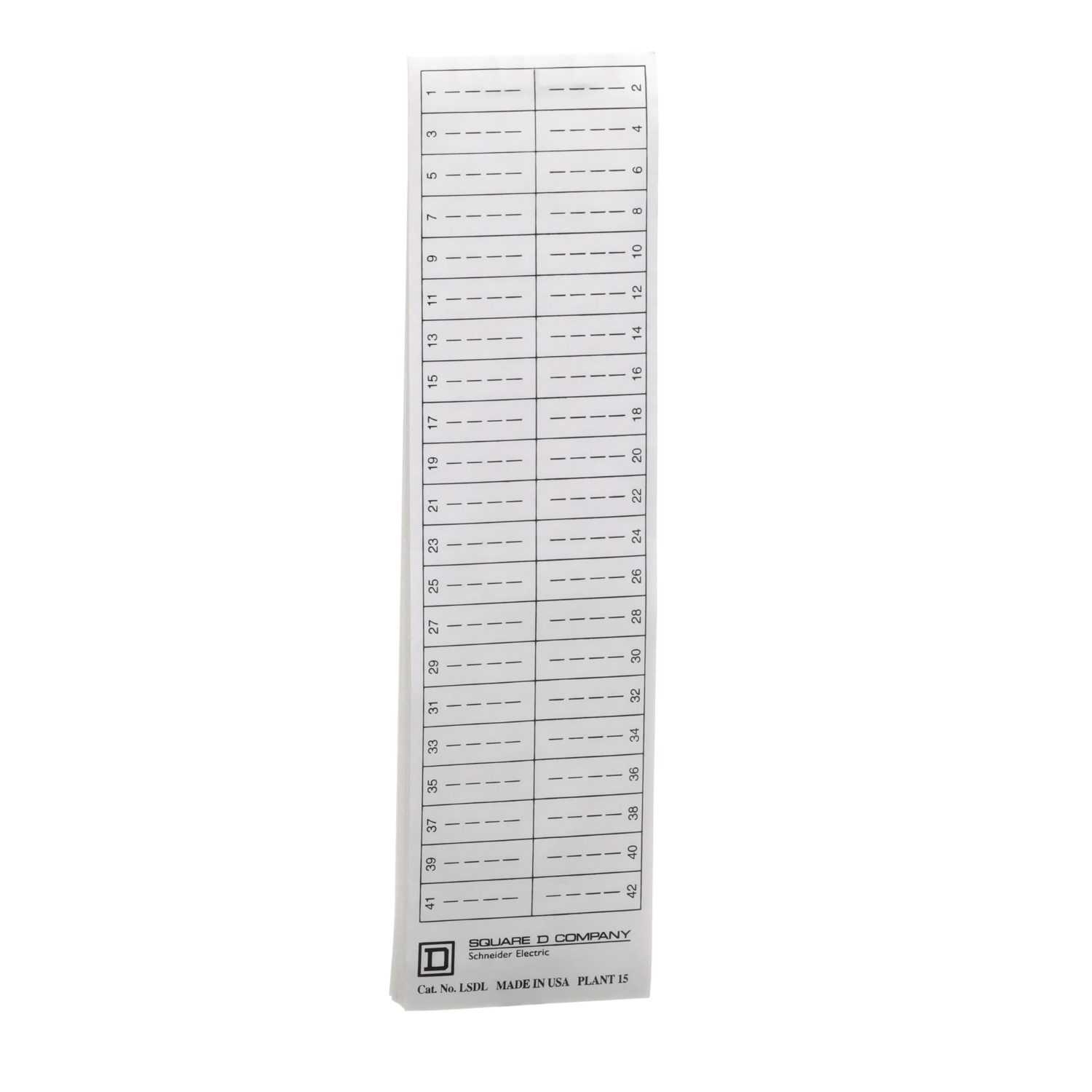 LSDL Directory Label Sheet, For Use With Homeline QO Load Center, Numbered 1 Through 42