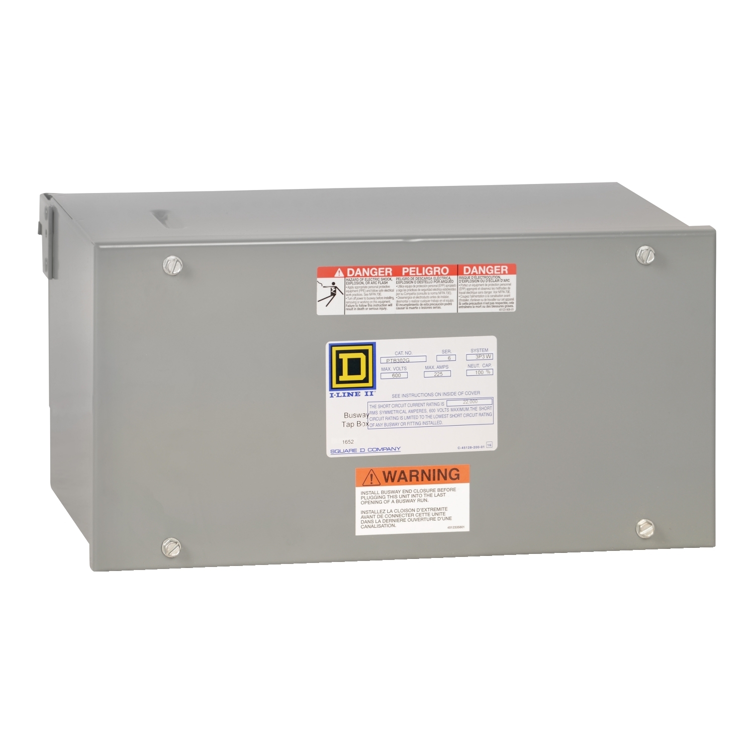 PTB302G I-Line 3-Phase 3-Wire Busway Cable Tap Box, 225 A, For Use With Aluminum/Copper Busway