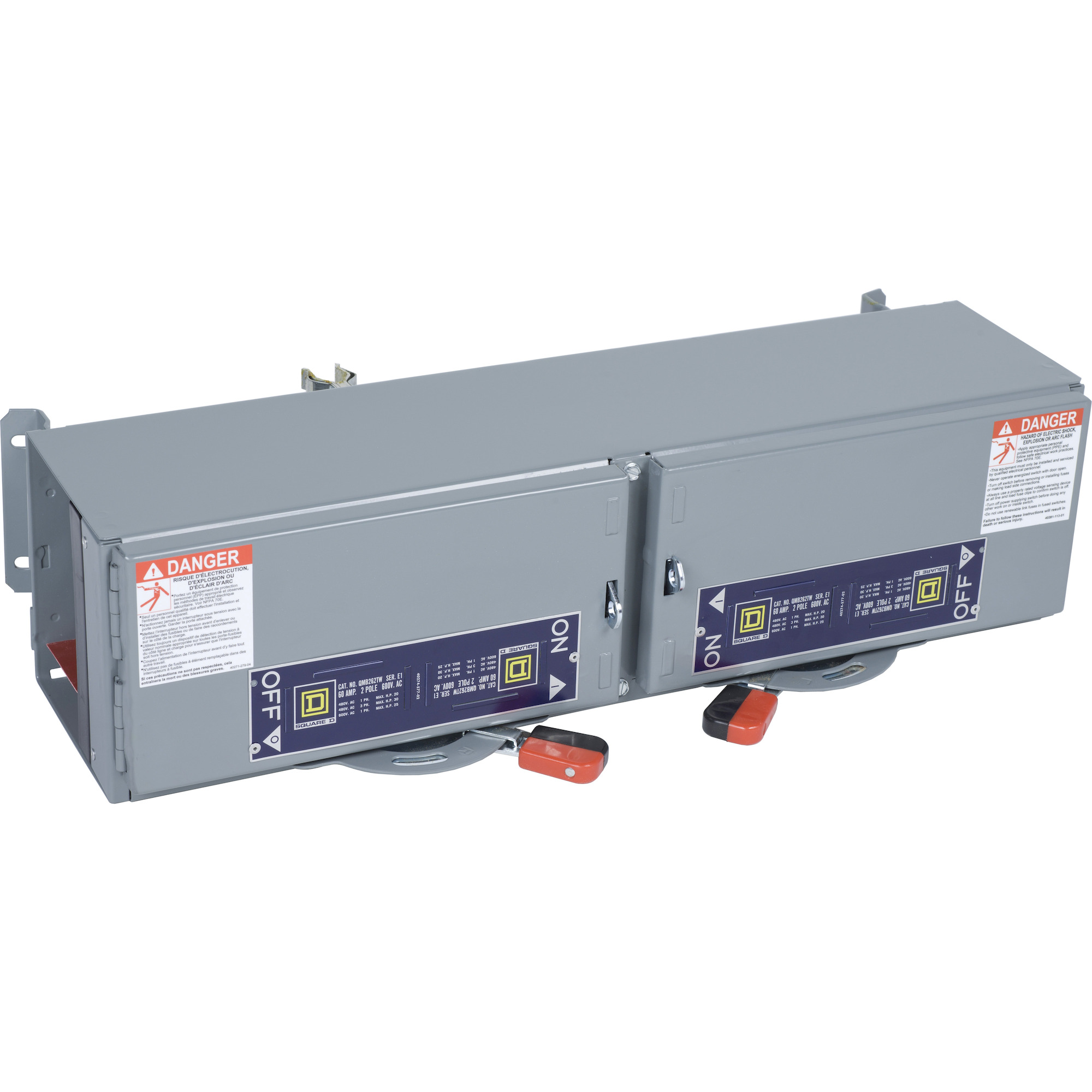 QMB362T21W QMB Fusible Twin Branch Switch Unit, 600 V AC, 30/60 A, 50 hp Power Rating, 3 Poles, 200 kA Interrupt