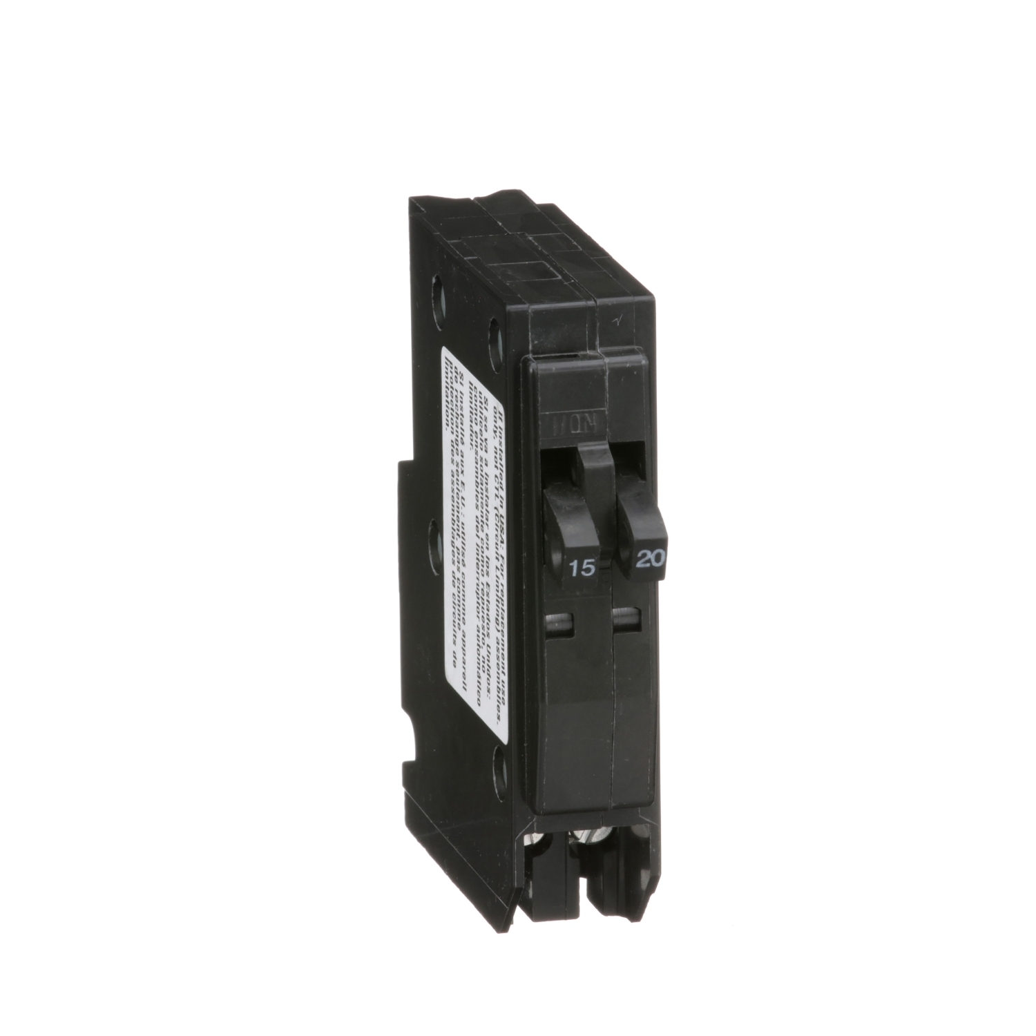 QO1520 Tandem Miniature Circuit Breaker, 120/240 V AC, 15/20 A, 10 kA Interrupt, 1 Pole, Thermal Magnetic Trip