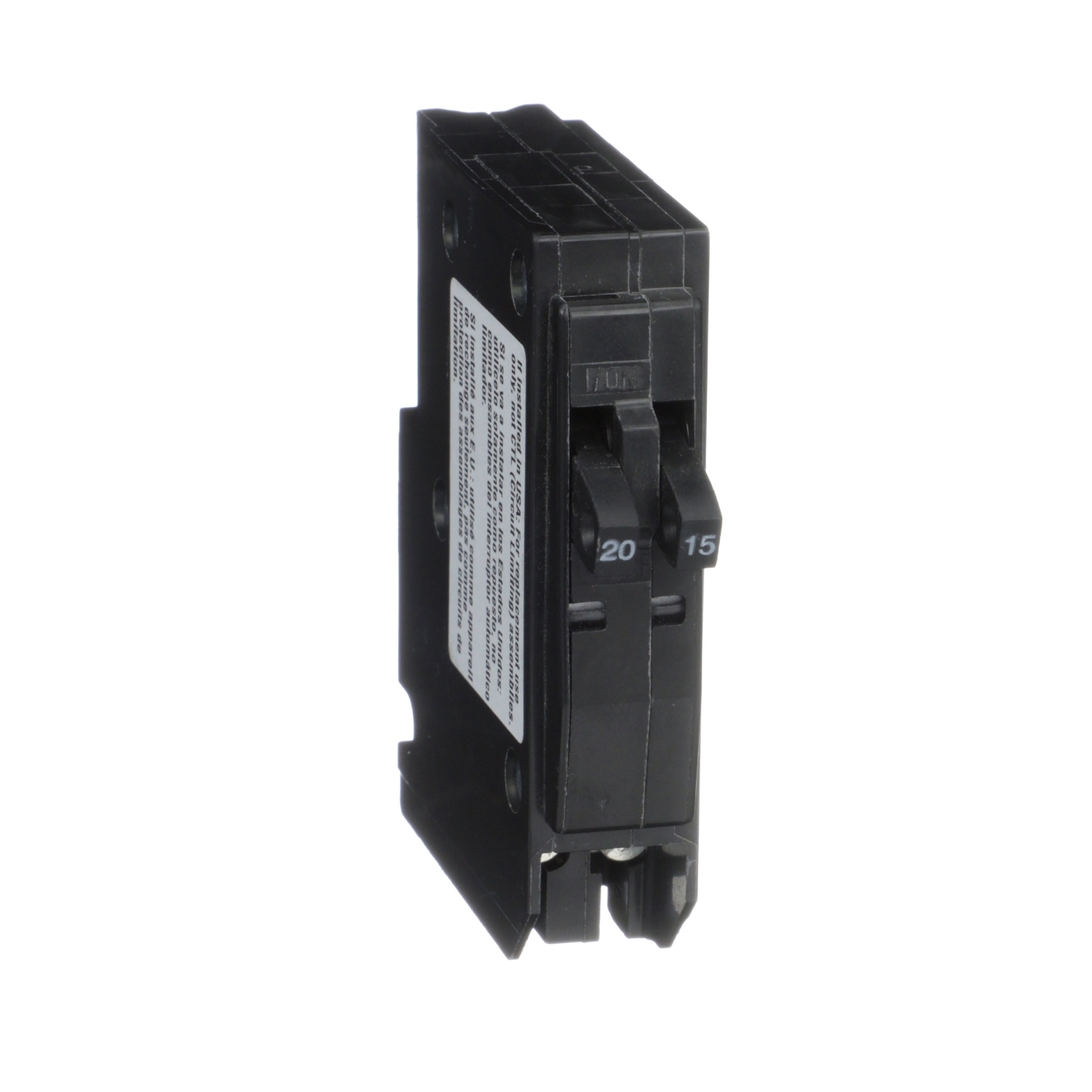 QO2015 Type QO Tandem Replacement Miniature Circuit Breaker, 120/240 V AC, 15 to 20 A, 10 kA Interrupt, 2 Poles, Thermal Magnetic Trip