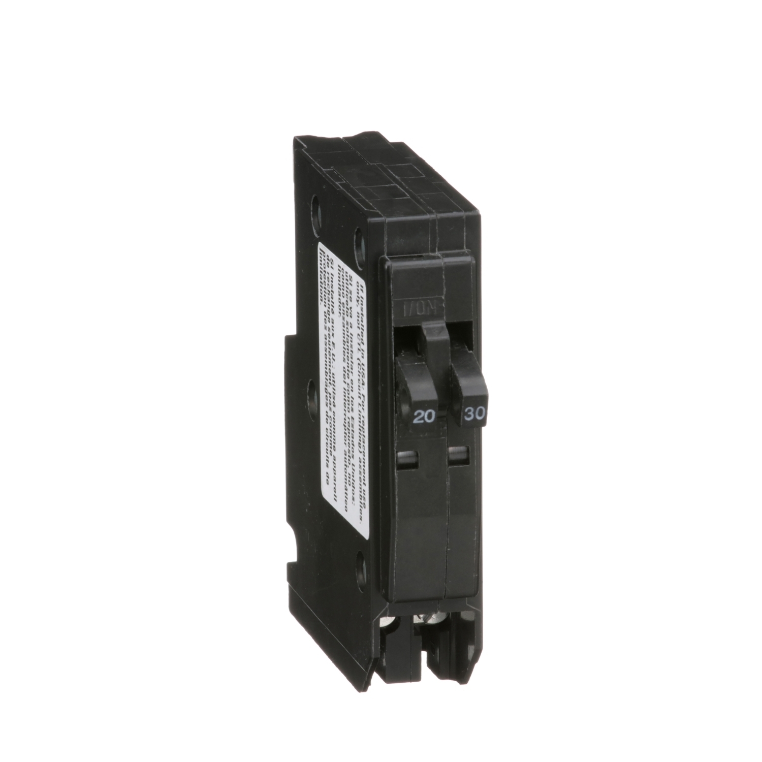 QO2030 Replacement Tandem Miniature Circuit Breaker, 120/240 V AC, 20/30 A, 10 kA Interrupt, 1 Pole, Thermal Magnetic Trip