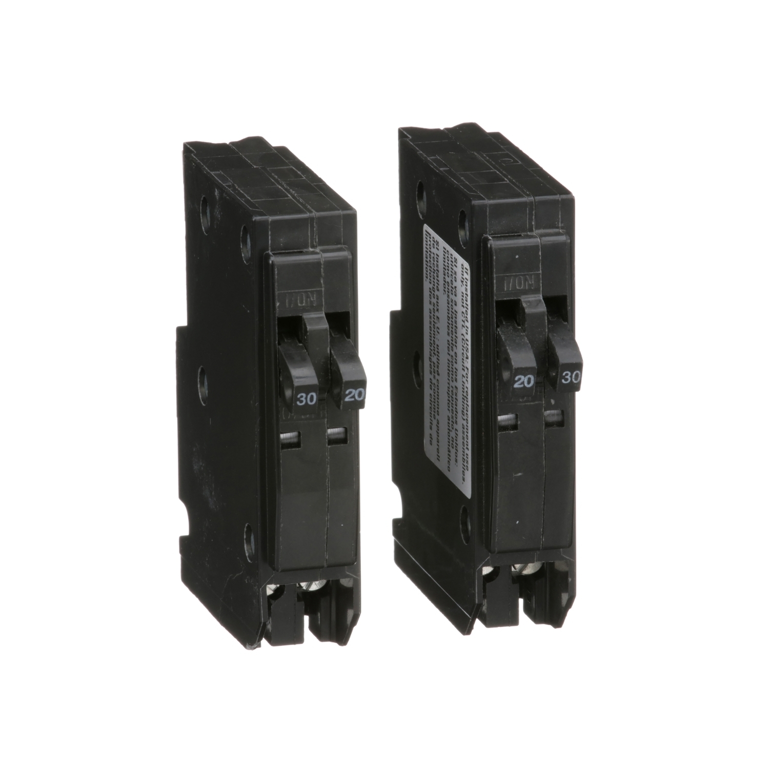 QO20303020 Replacement Type QO Quad Tandem Miniature Circuit Breaker, 240 V AC, 20/30 A, 10 kA Interrupt, 2 Poles, Thermal Magnetic Trip