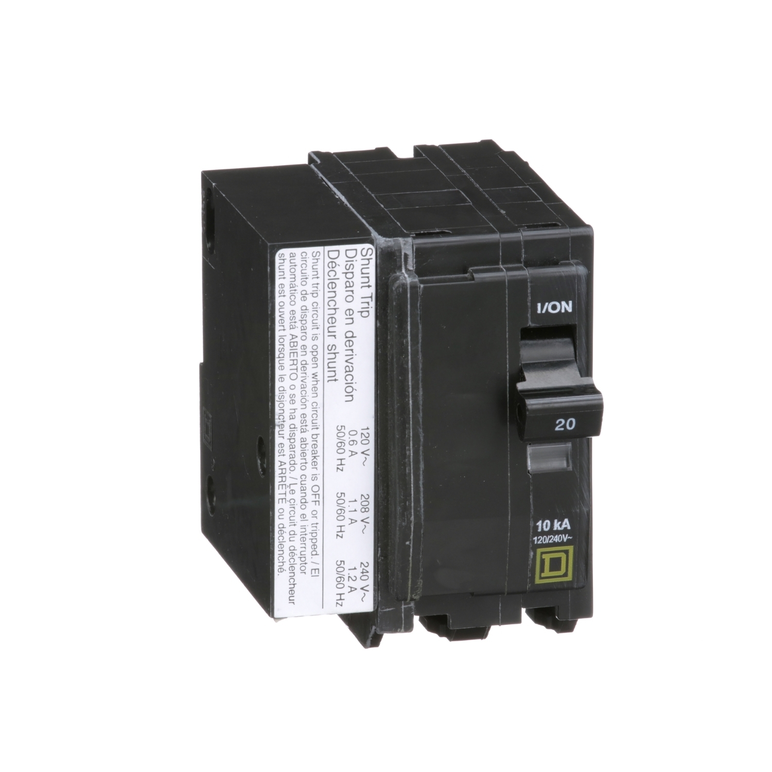 QO2201021 Standard Miniature Circuit Breaker, 120/240 V AC, 20 A, 10 kA Interrupt, 2 Poles, Thermal Magnetic Trip