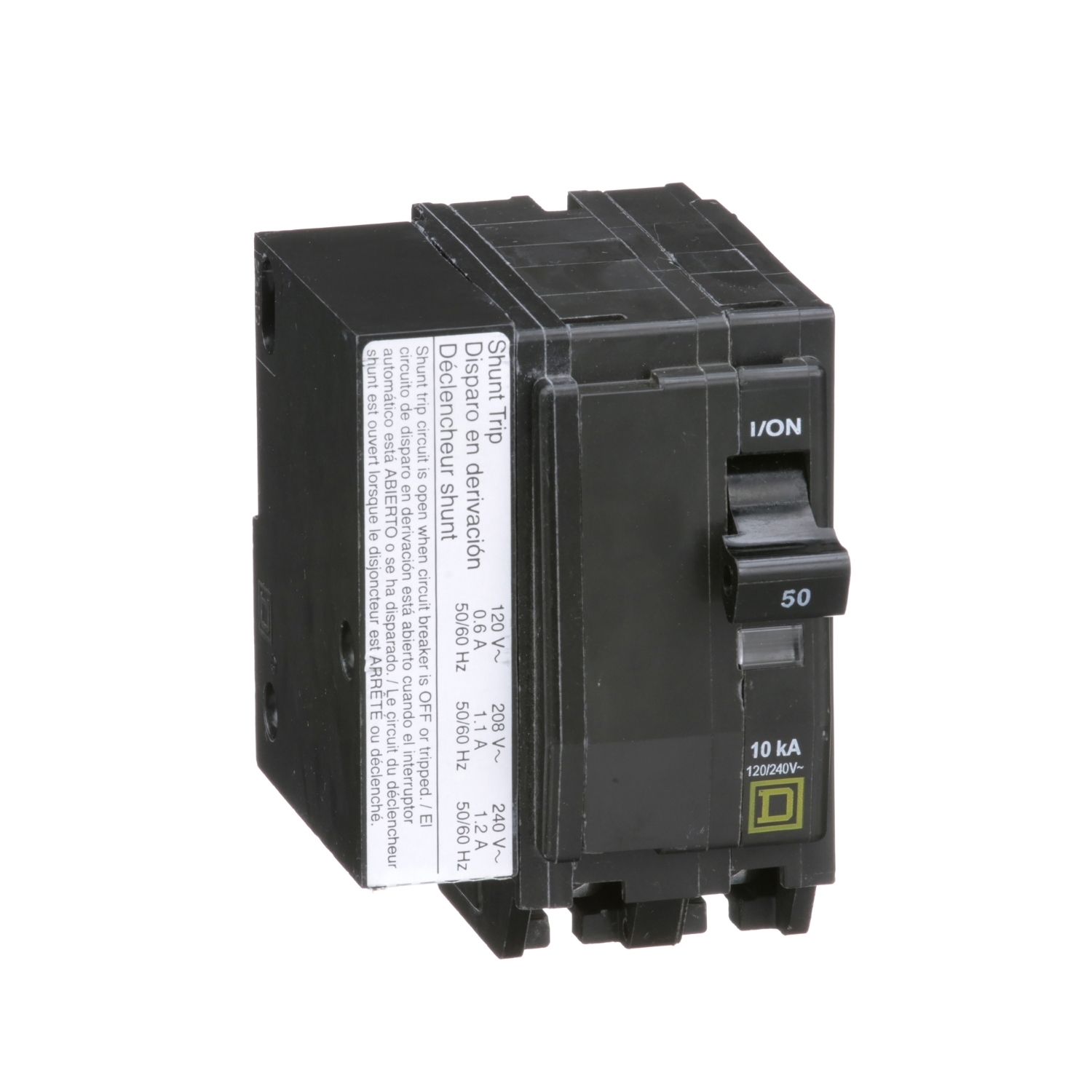 QO2501021 Type QO Standard Miniature Circuit Breaker, 120/240 V AC, 50 A, 10 kA Interrupt, 2 Poles, Thermal Magnetic Trip
